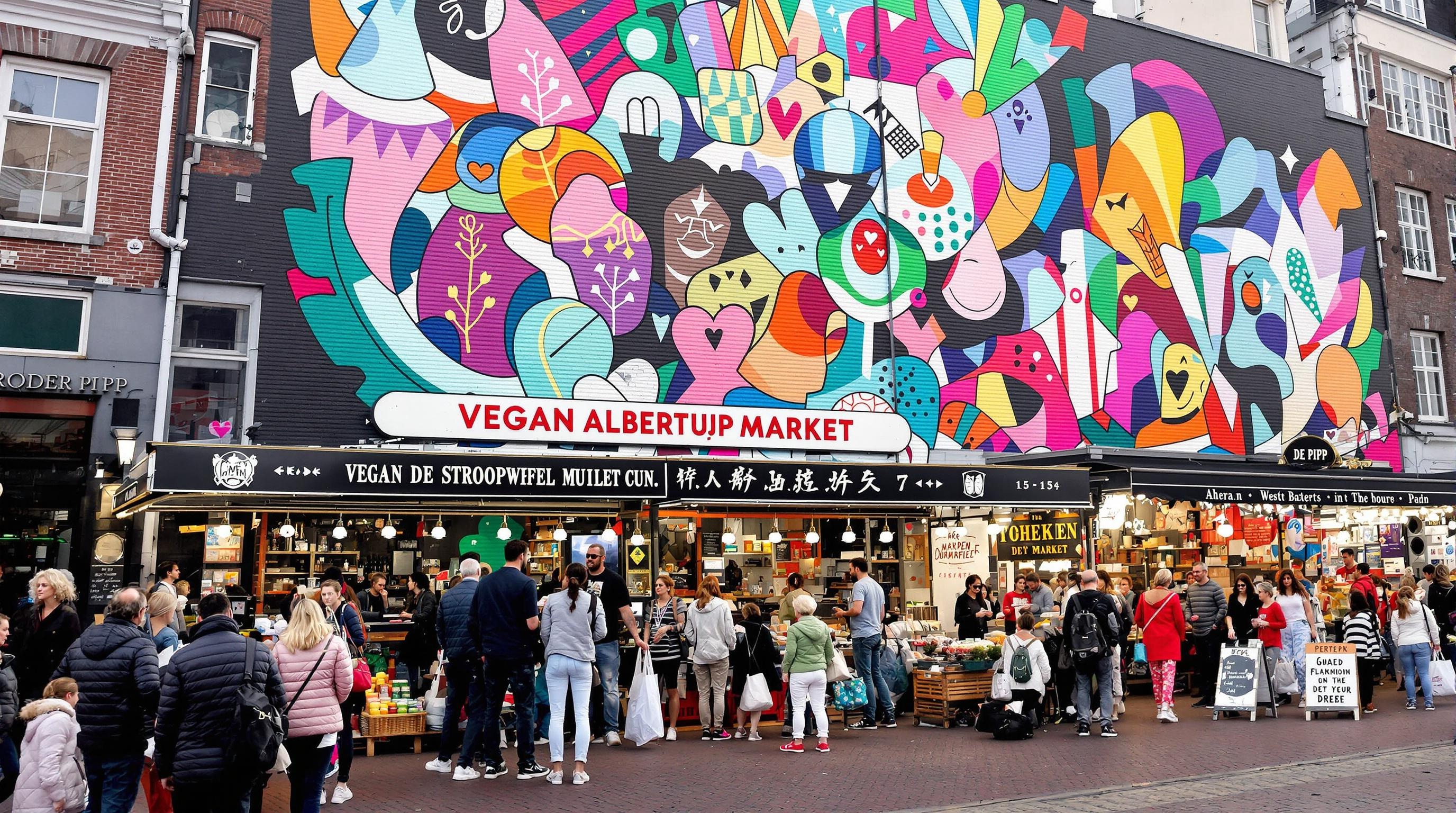 Marché Albert Cuyp à De Pijp avec stroopwafels vegan et street art