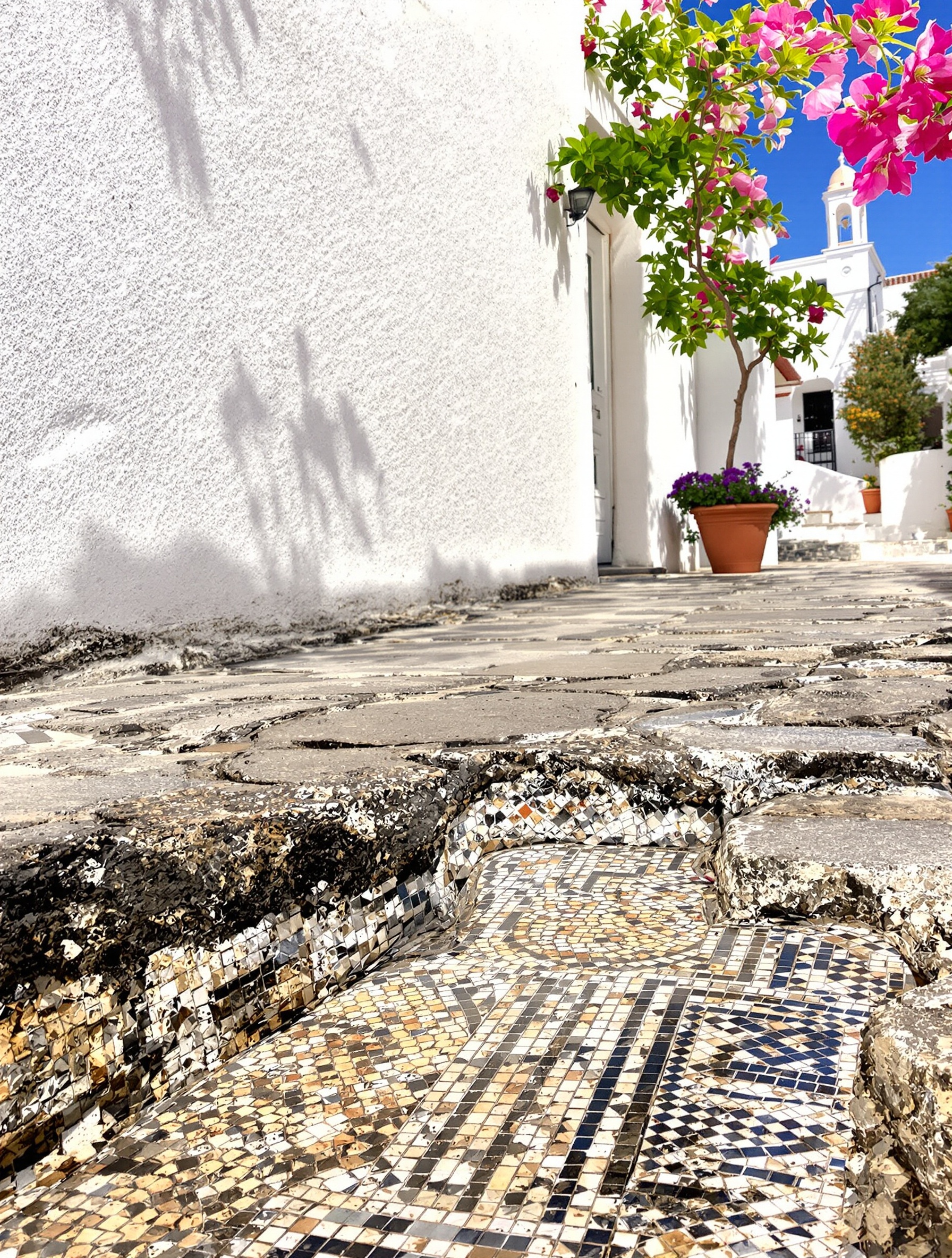 Fragment de mosaïque romaine dans une ruelle d'Argyroupoli