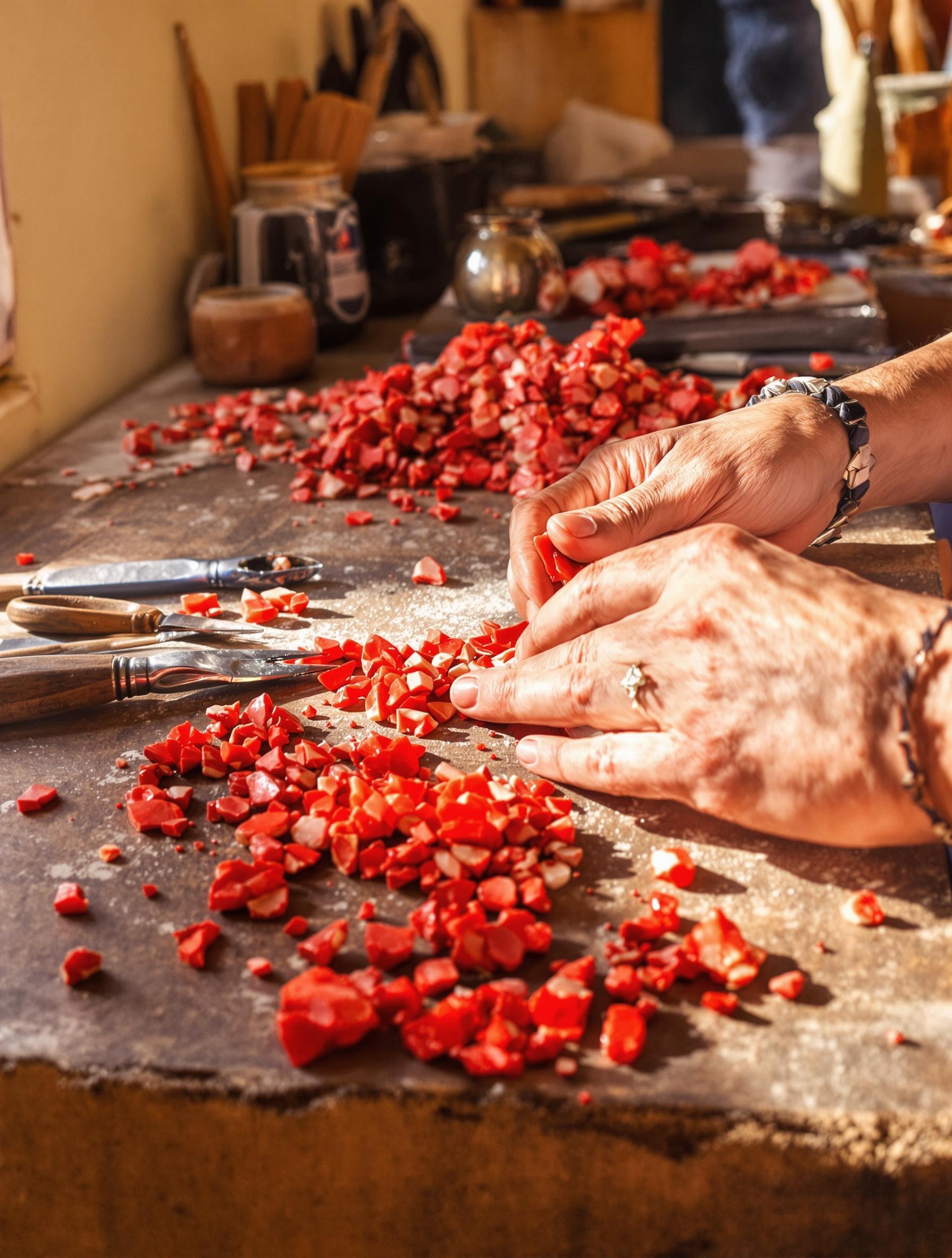 Atelier artisan corail Bonifacio, création manuelle bijou rouge