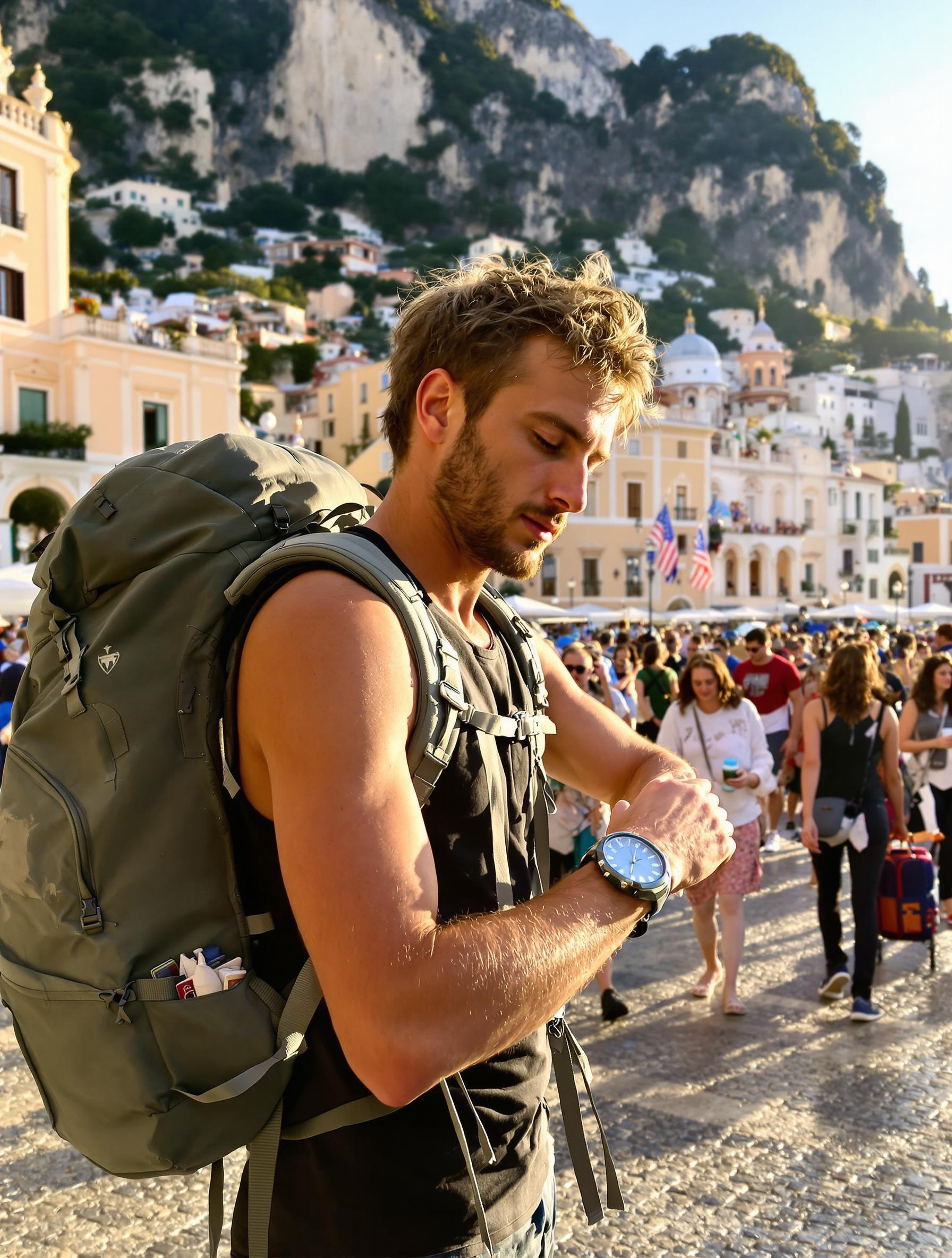 Backpacker lever de soleil Piazzetta Capri express.
