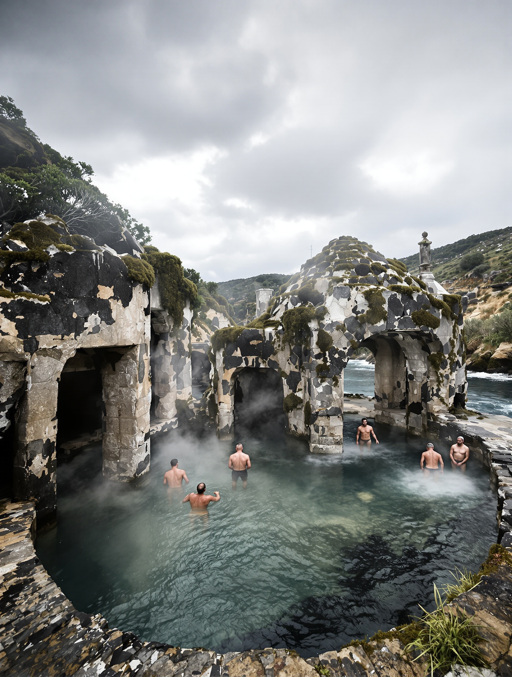 bassin thermal sauvage corse dome pierre ambiance post-apocalyptique