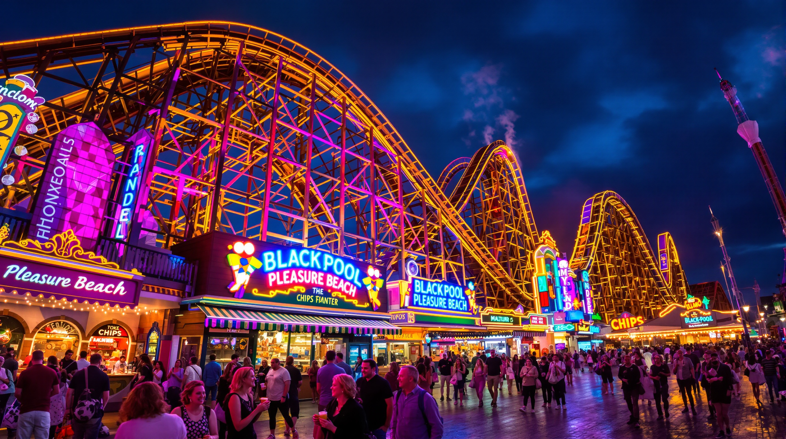 Blackpool Pleasure Beach parc vintage rollercoaster ambiance rétro