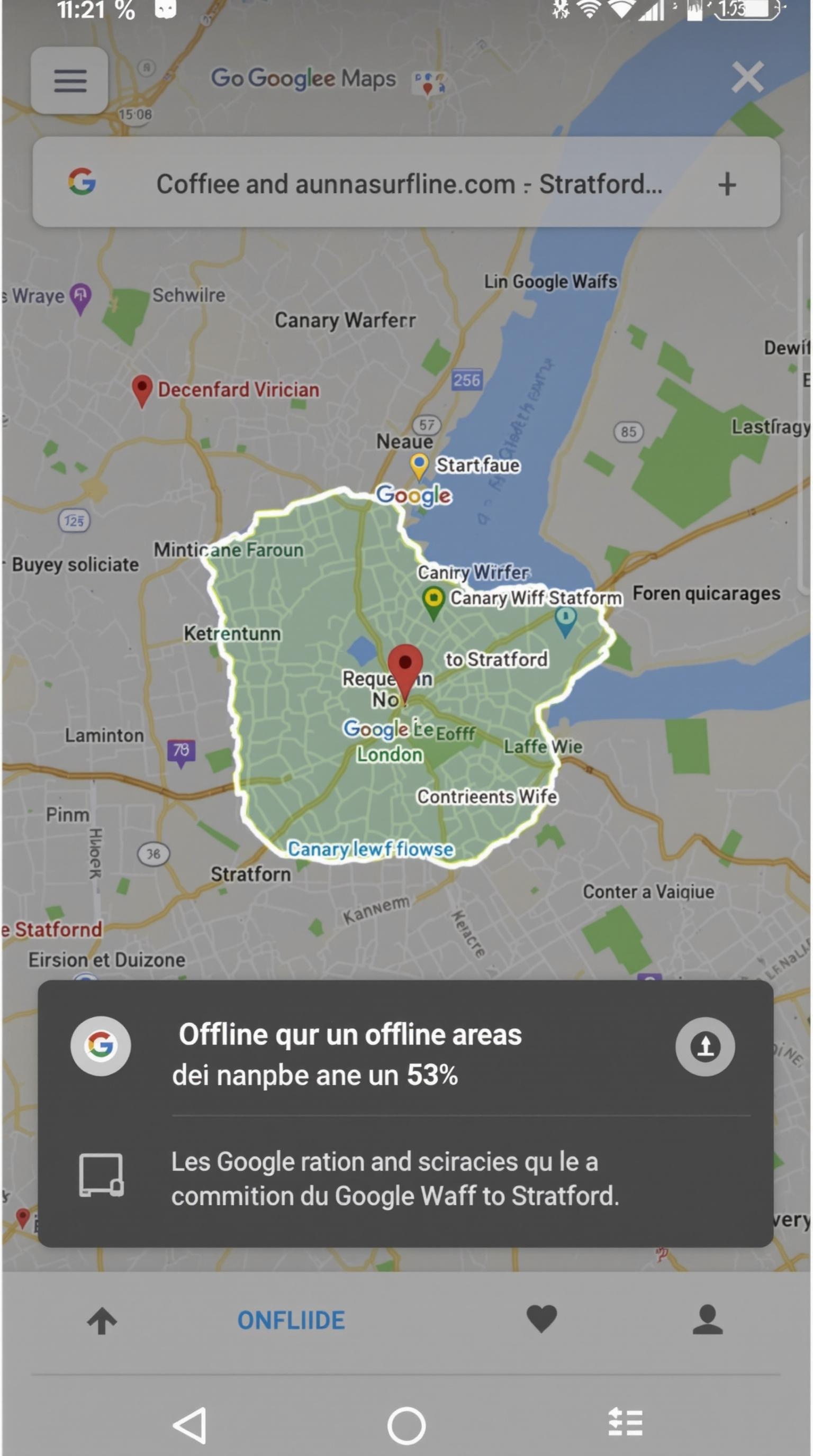 Capture d’écran zone offline Canary Wharf à Stratford