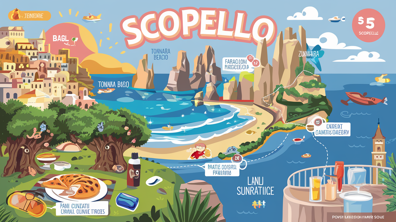 Itinéraire illustré d'une journée à Scopello : village, Tonnara, Zingaro, pani cunzatu et sunset terrasse