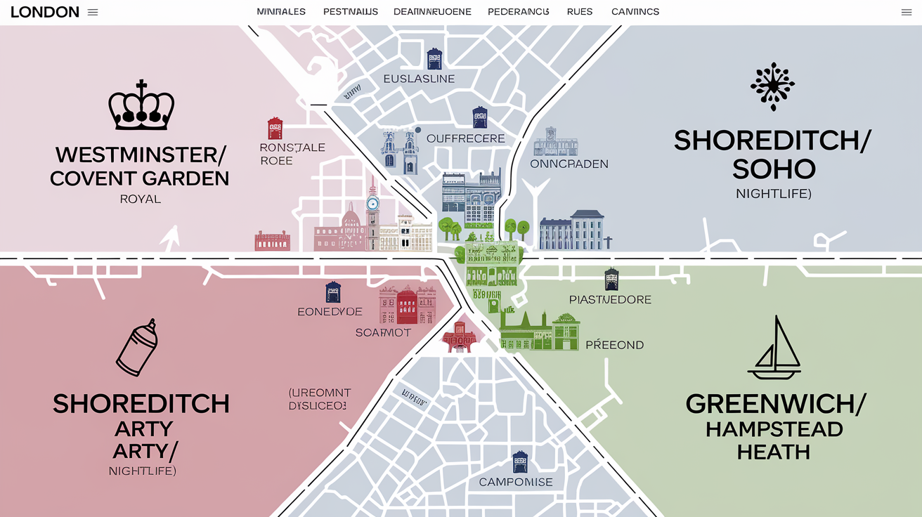 Carte minimaliste des vibes des quartiers de Londres