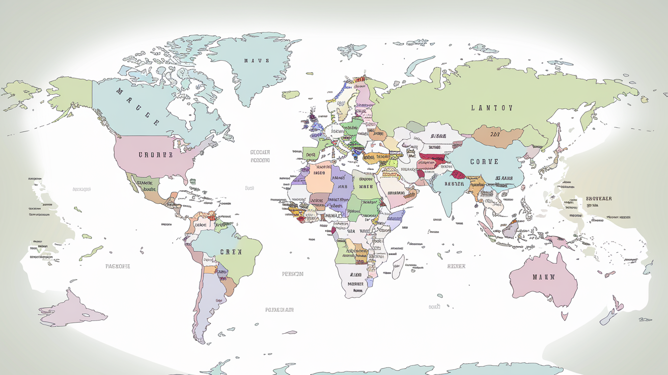 Carte des pays en M par continent