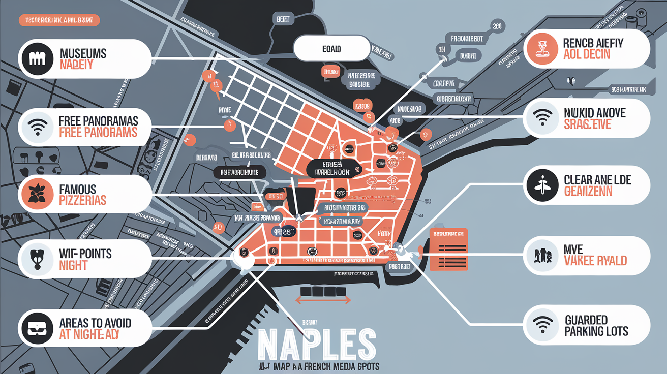 Carte annotée des 10 lieux incontournables à Naples.