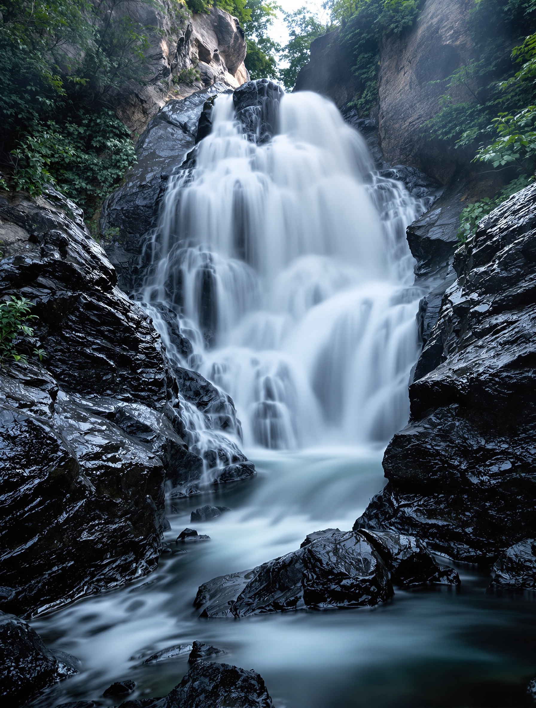 Cascade Toll de la Caldera en pose longue sans personne au lever du jour