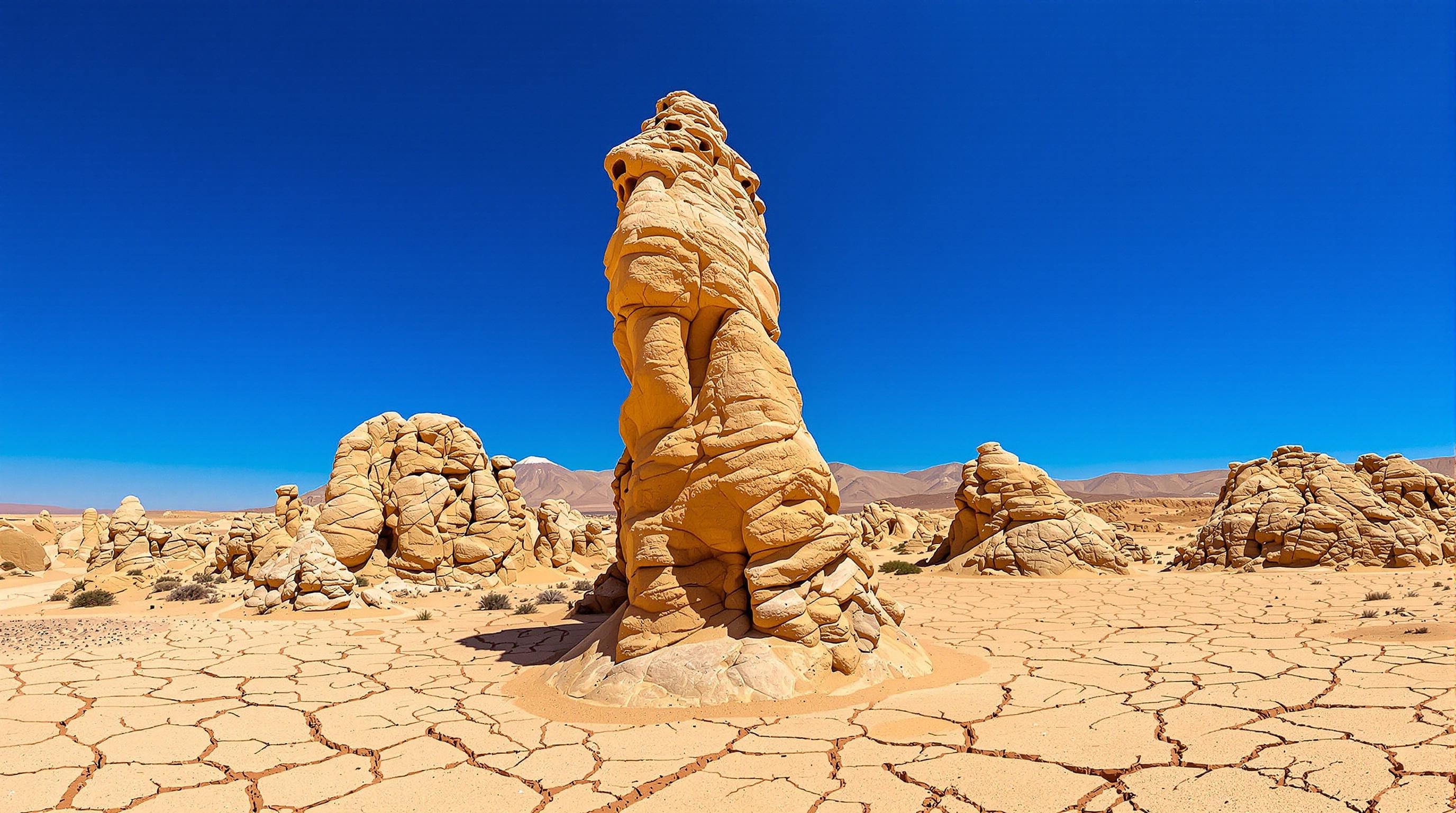 Castildetierra dans les Bardenas Reales, rocher totemique sur un sol désertique