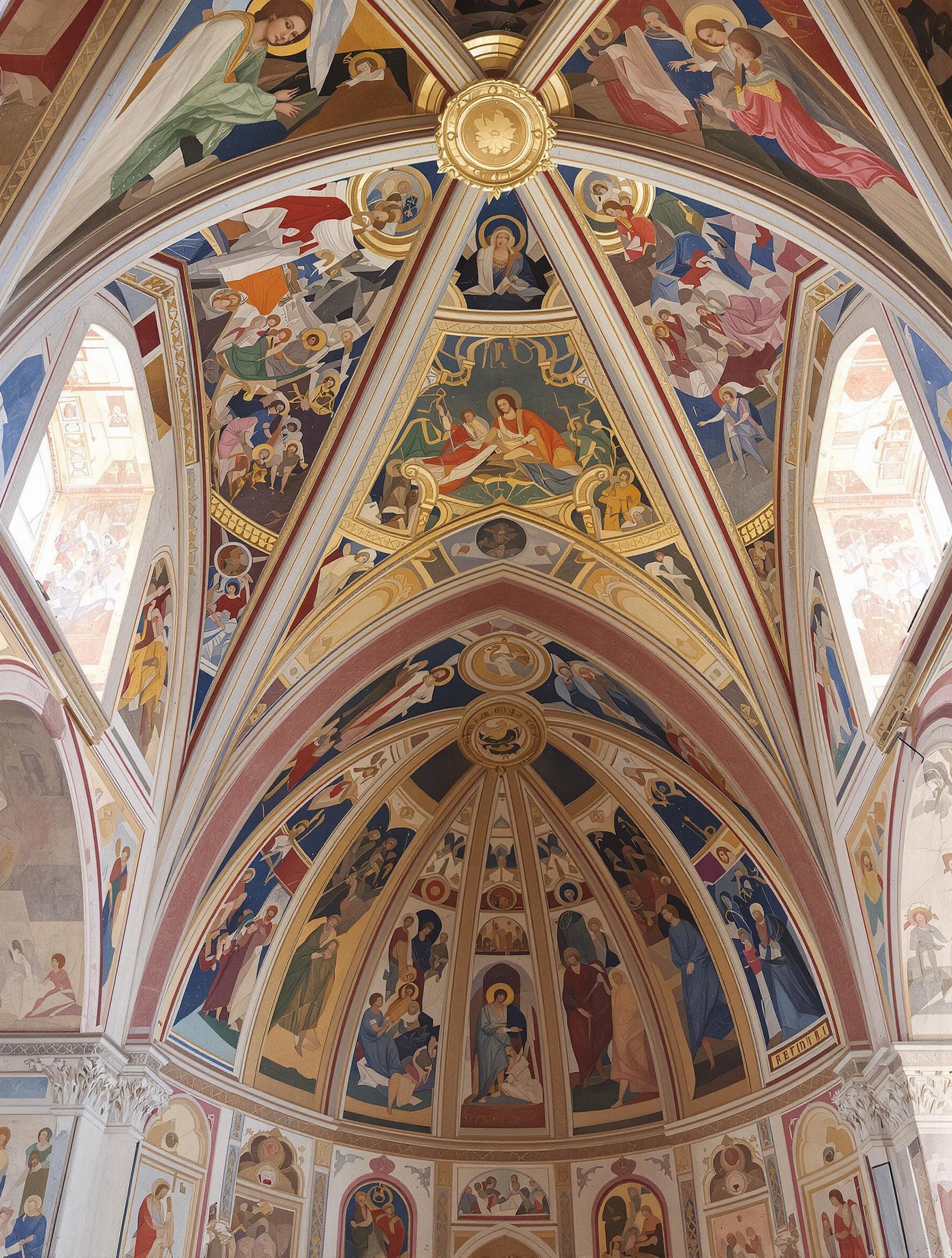 Fresques de Giotto dans la Chapelle des Scrovegni, lumière naturelle mettant en valeur les couleurs restaurées.