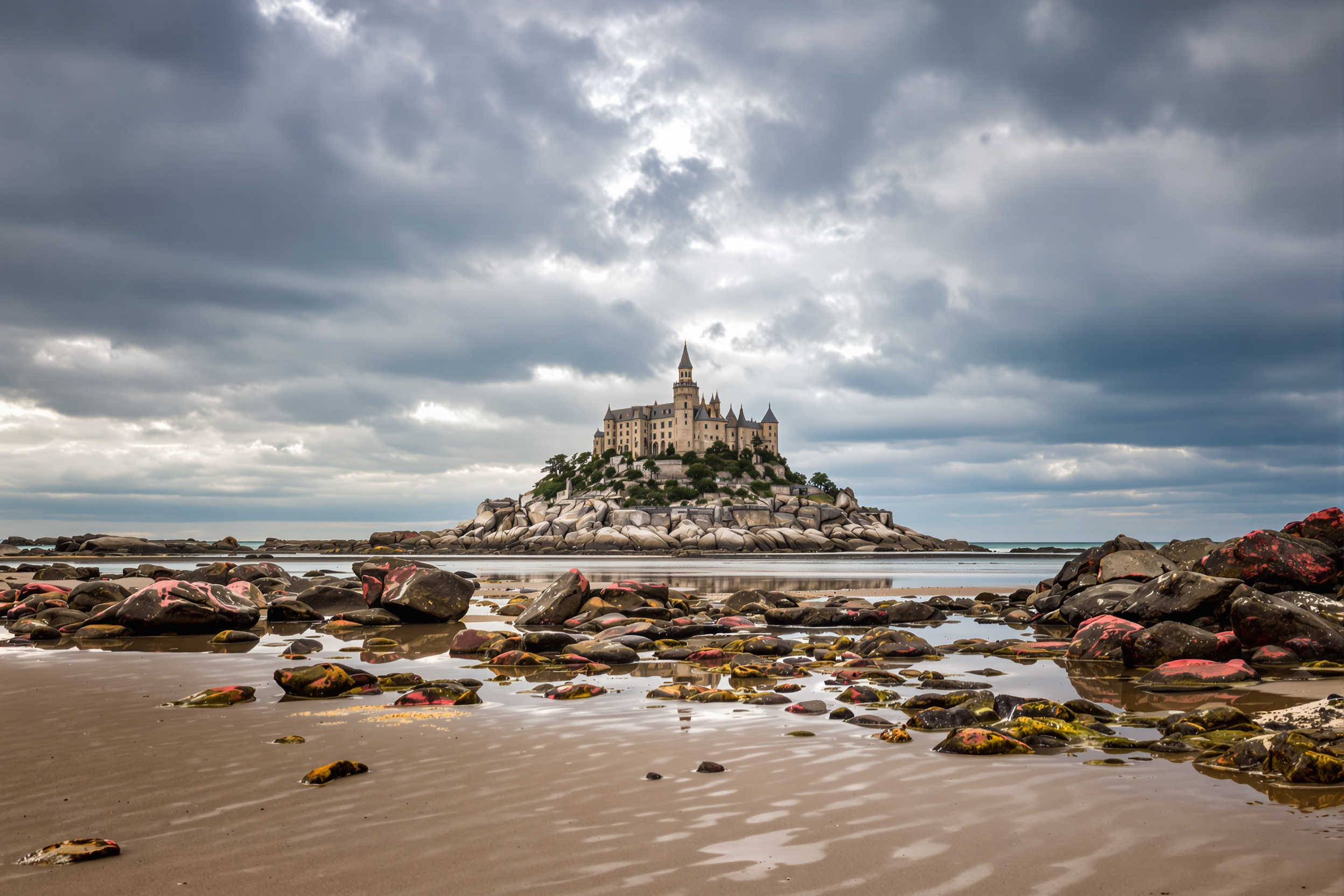Château de Costaérès vu depuis la plage à marée basse