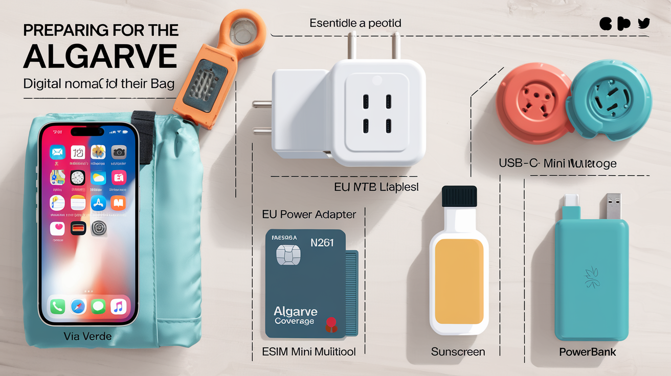 Checklist digital nomad Algarve : apps, multiprise, eSIM, micro-panneur USB-C