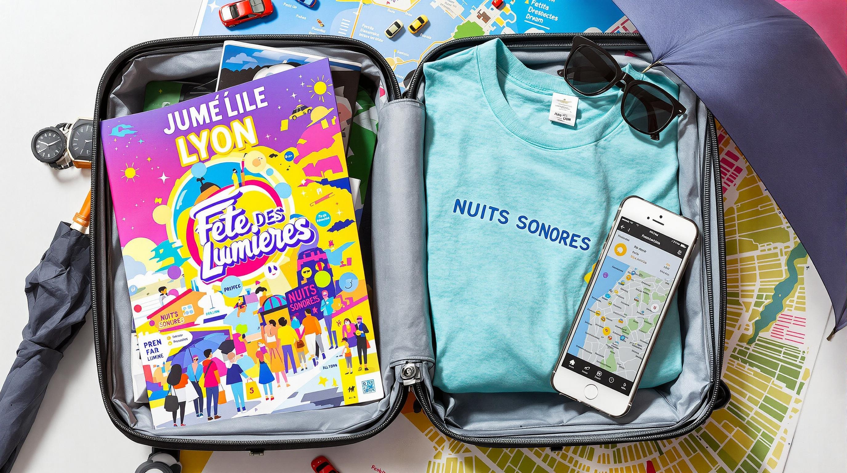 Checklist valise Lyon Fête des Lumières Nuits Sonores parapluie météo smartphone.