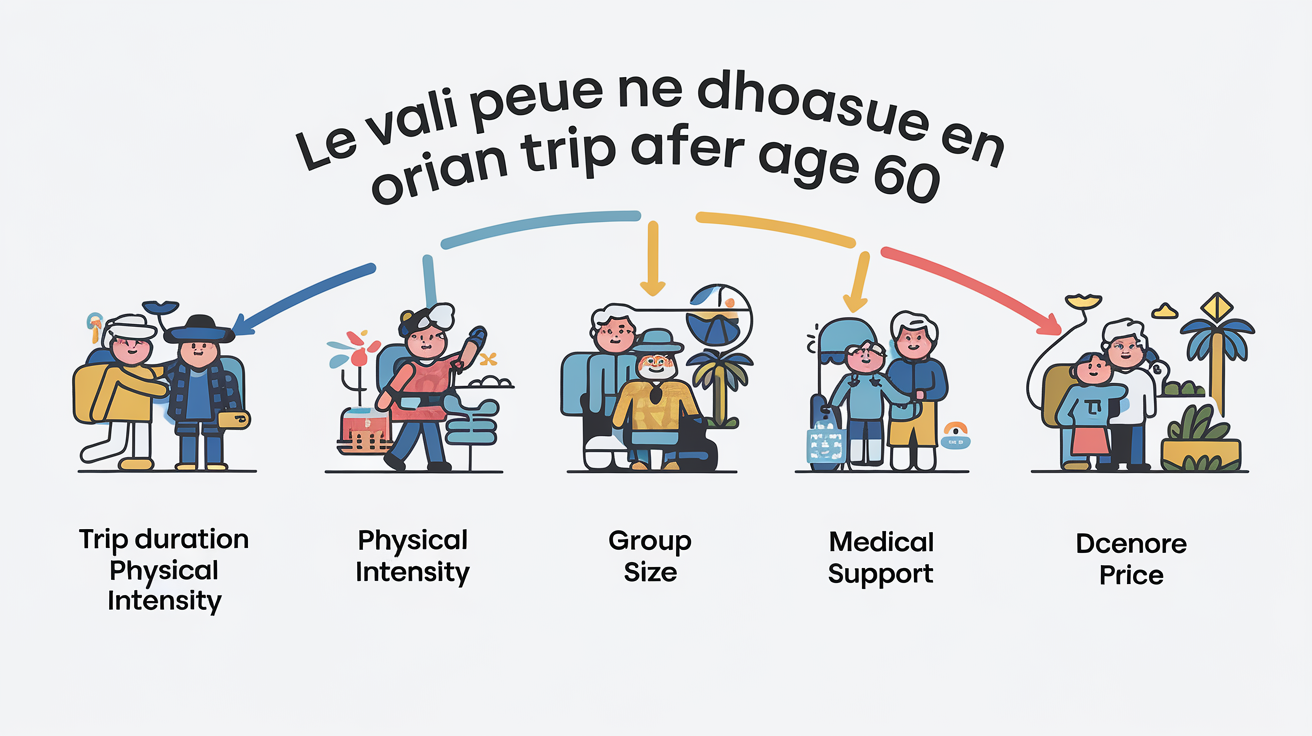 Checklist graphique des critères pour un voyage organisé senior solo