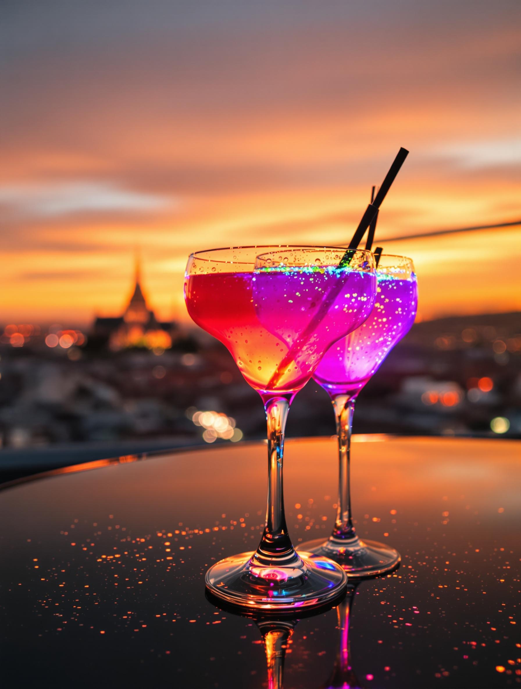 Cocktail signature neon rooftop Lyon golden hour