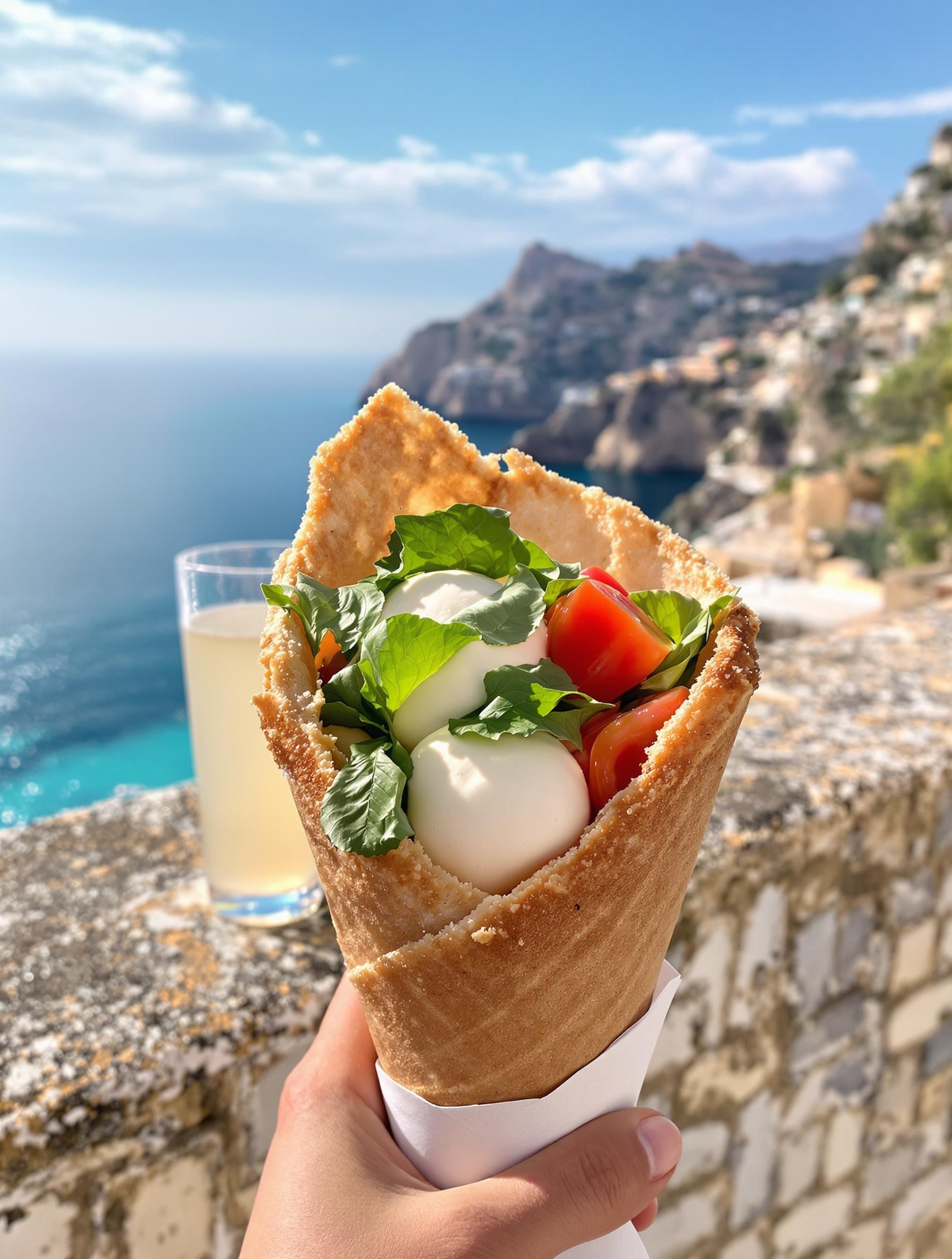 Street food Capri mozzarella granita limoncello coucher de soleil