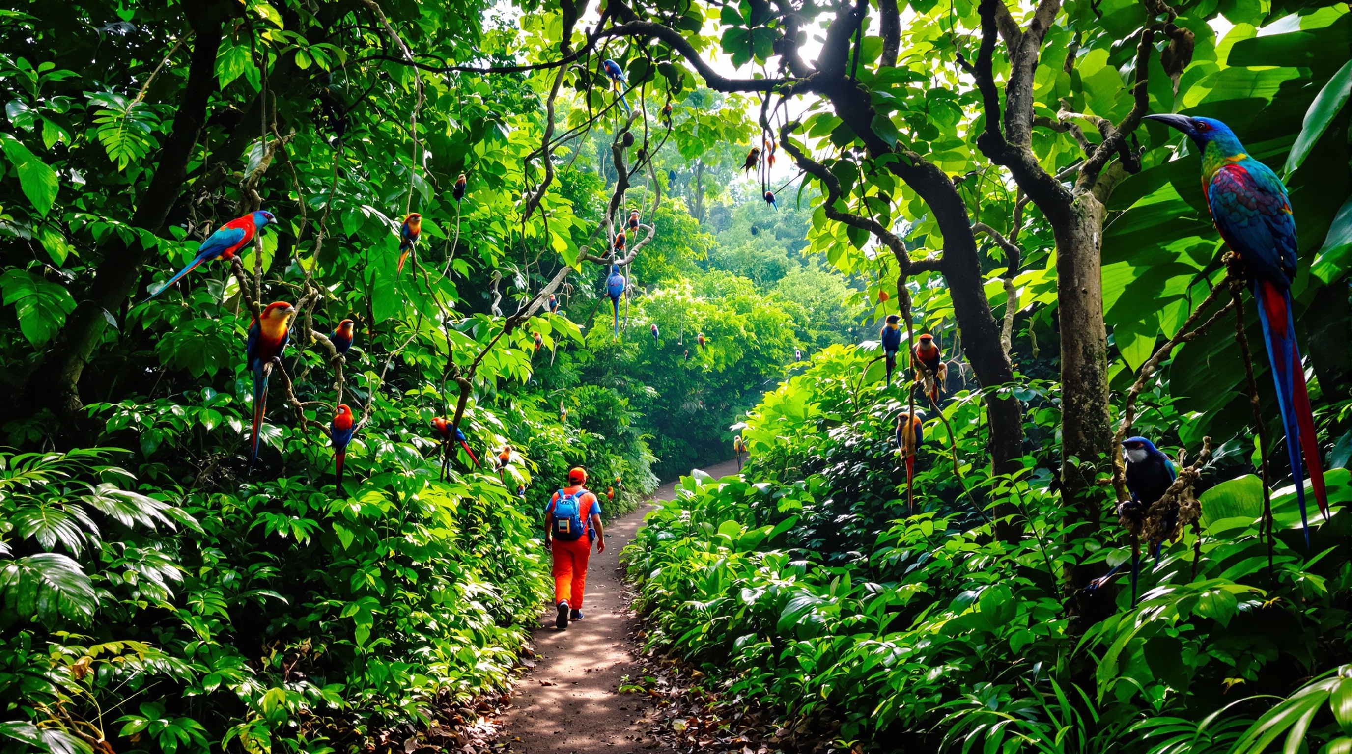 Costa Rica faune biodiversité forêt tropicale randonneur couleur vive aventure février