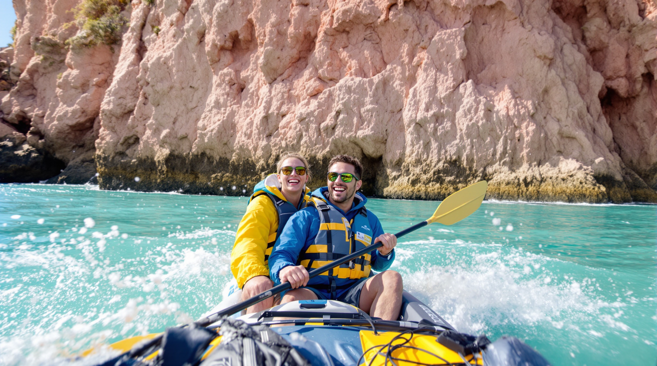 Couple en kayak aventure romantique Côte granit rose
