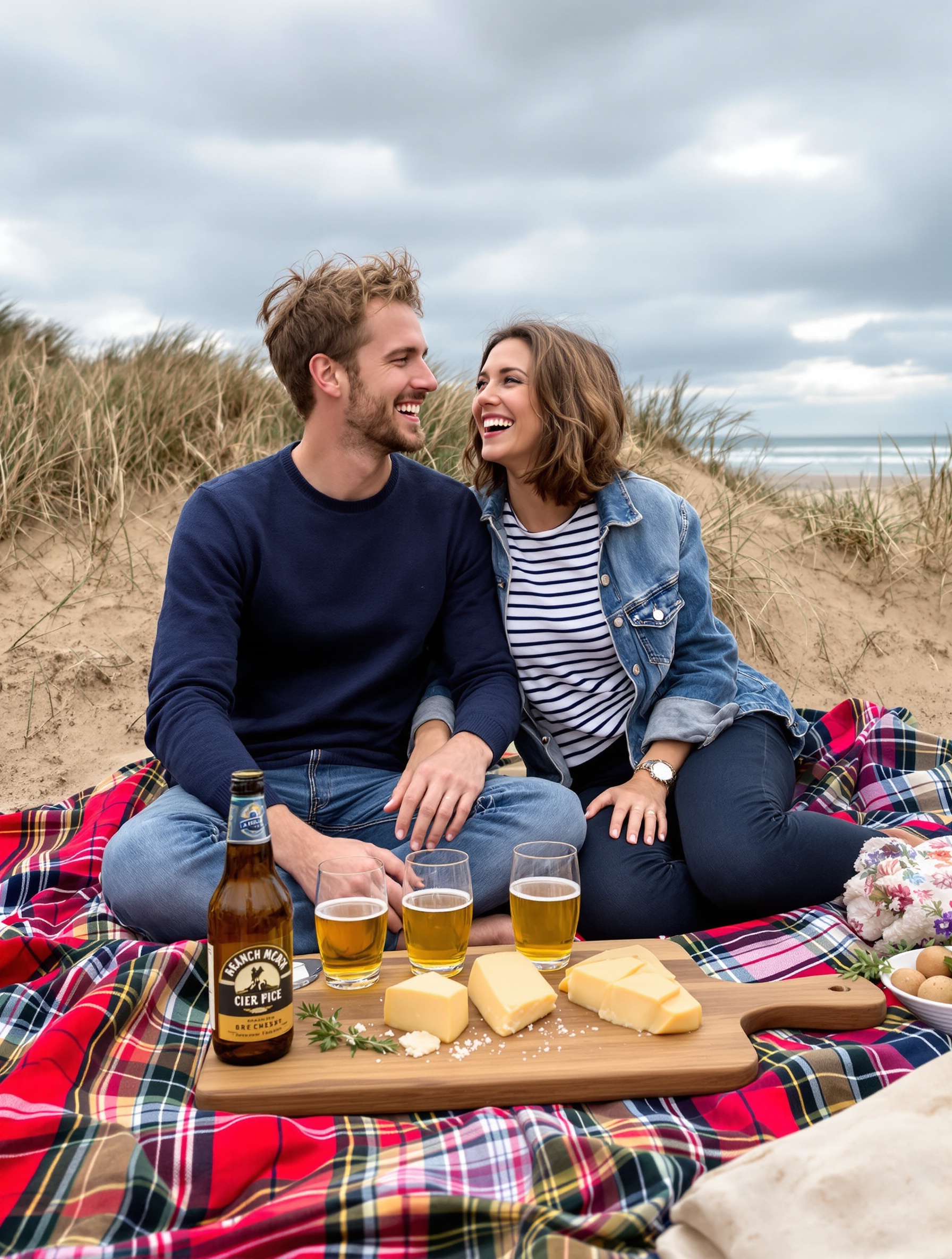 Couple pique-nique produits bretons sauvage Bretagne