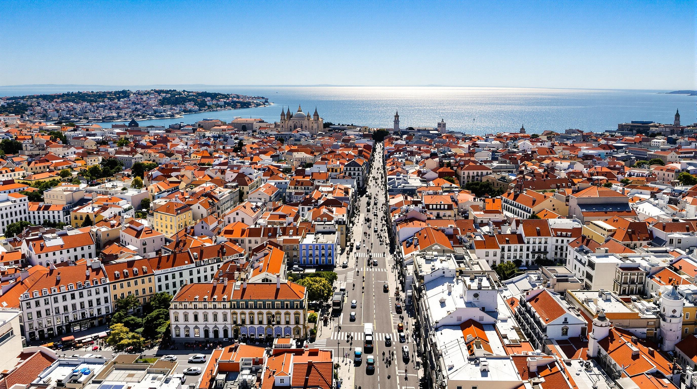 Vue drone de la Baixa avec azulejos au premier plan