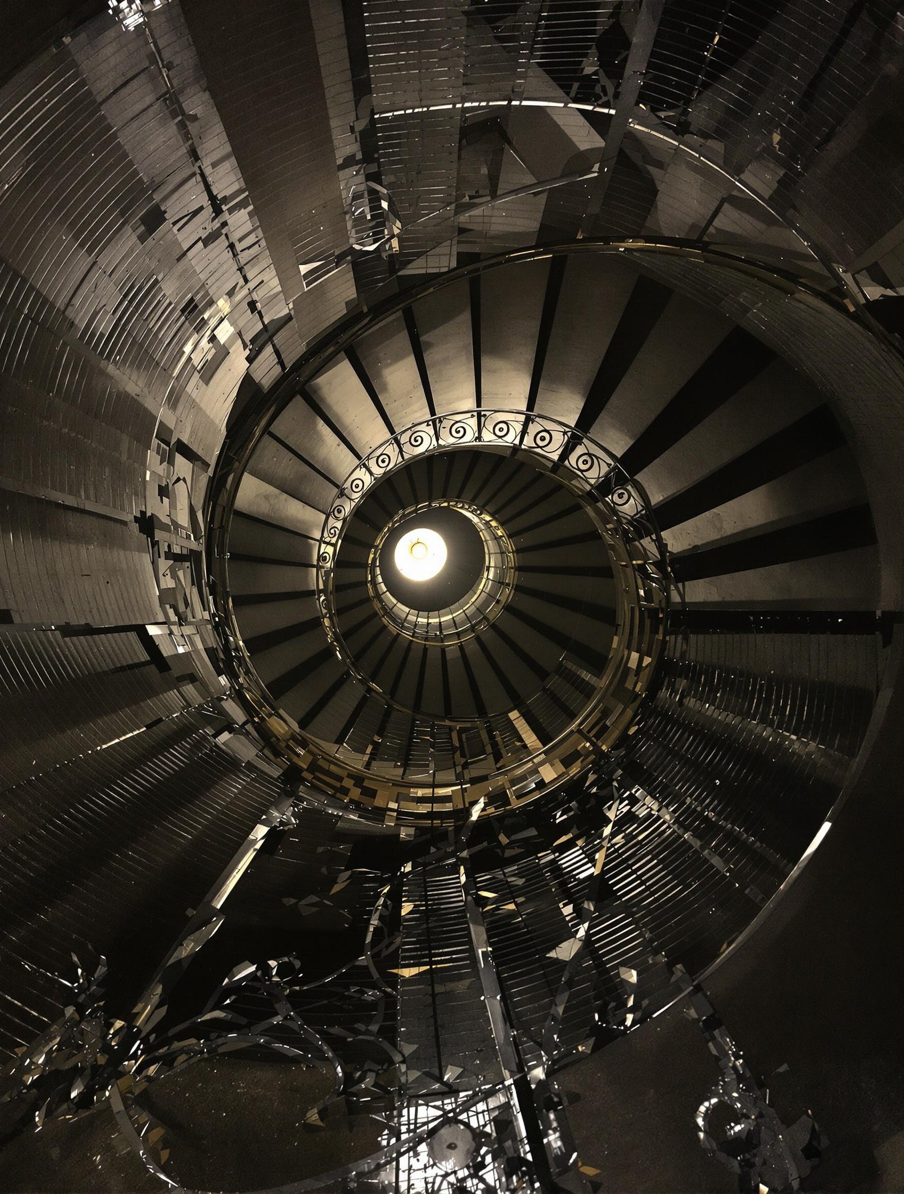 Escalier en colimaçon traboule Vieux-Lyon lampe-torche nuit