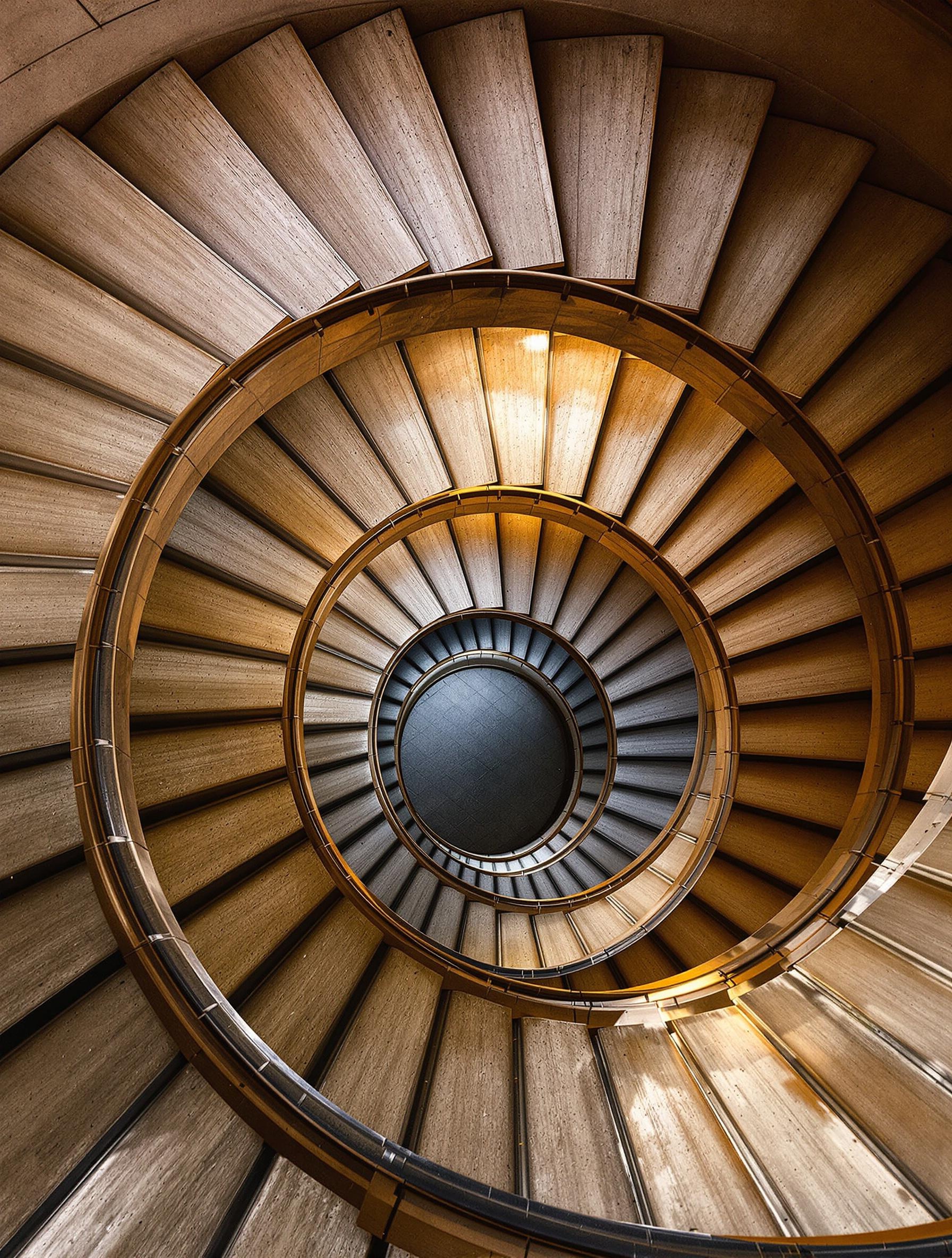 Escalier double révolution Lyon vue plongée hypnotique