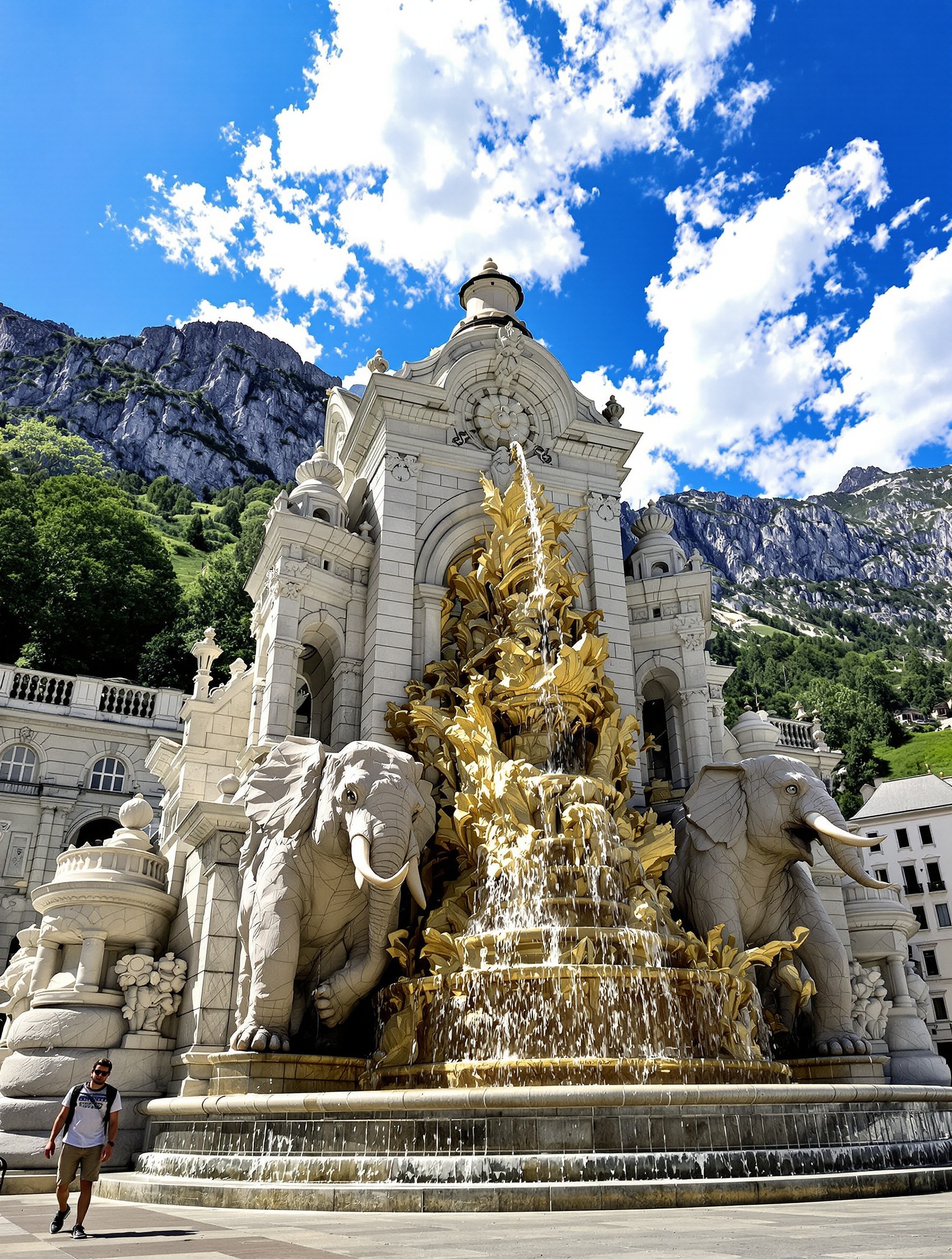 Fontaine des Éléphants Chambéry contre-plongée Alpes