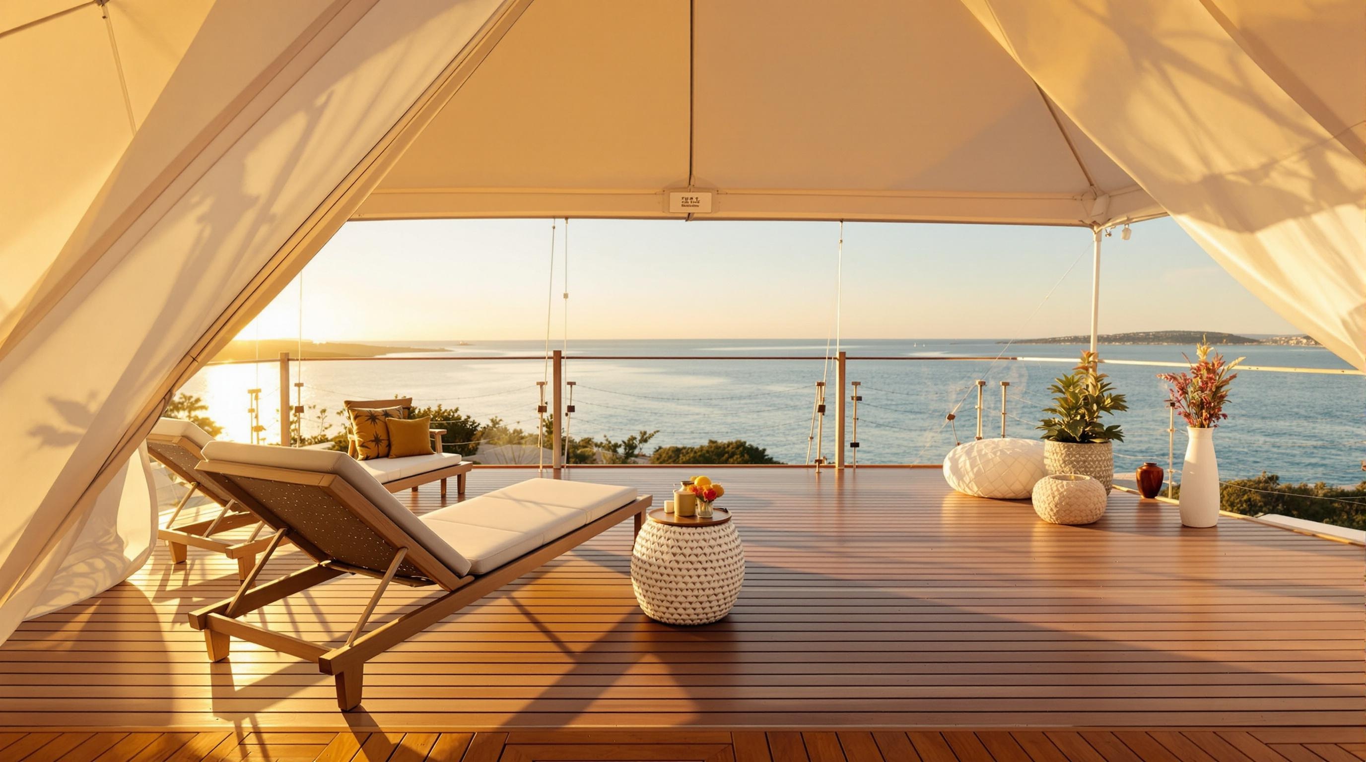 Une tente glamping haut de gamme près de Zadar, avec une terrasse et un panneau Wi-Fi fibre optique.