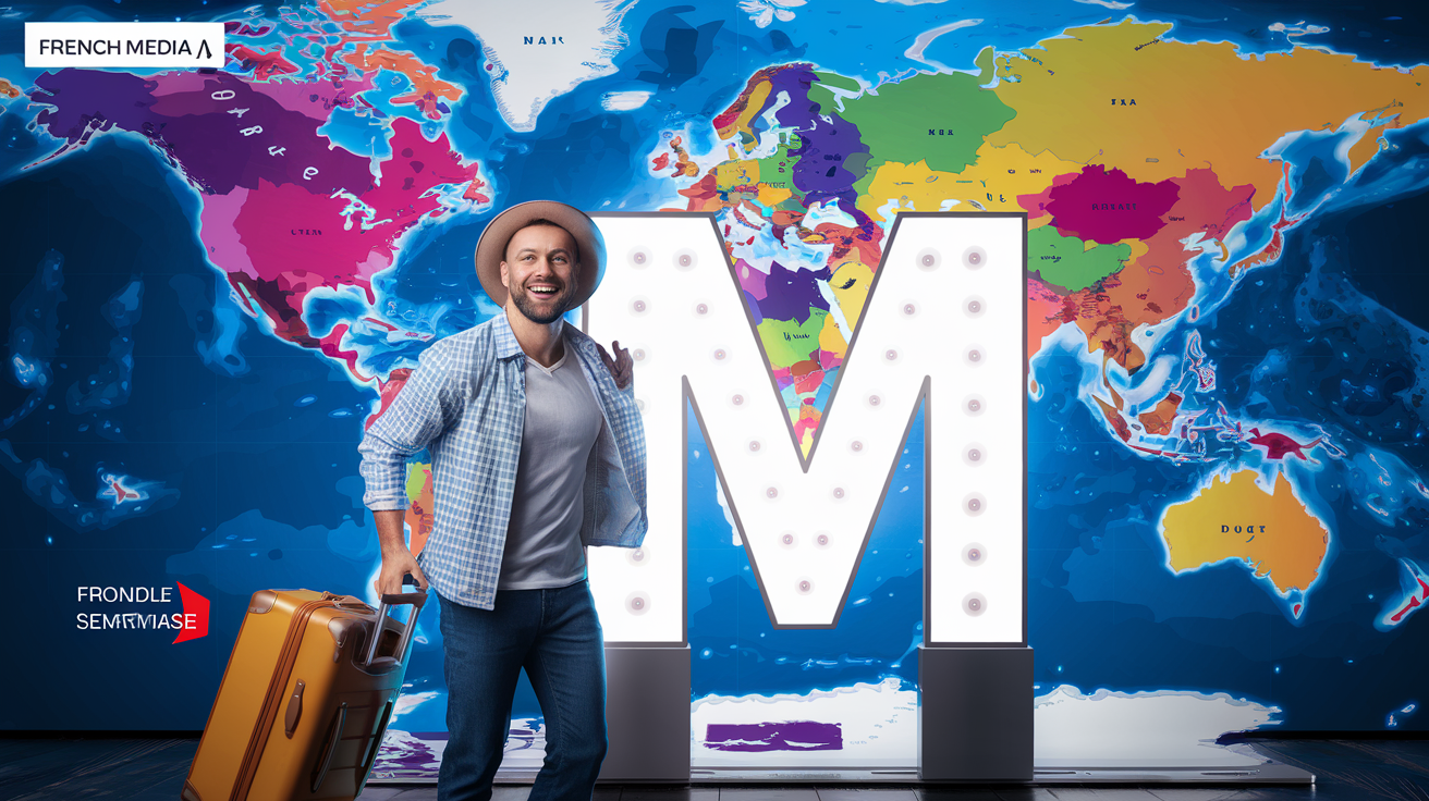 Globe-trotteur avec une valise et une carte des pays en M