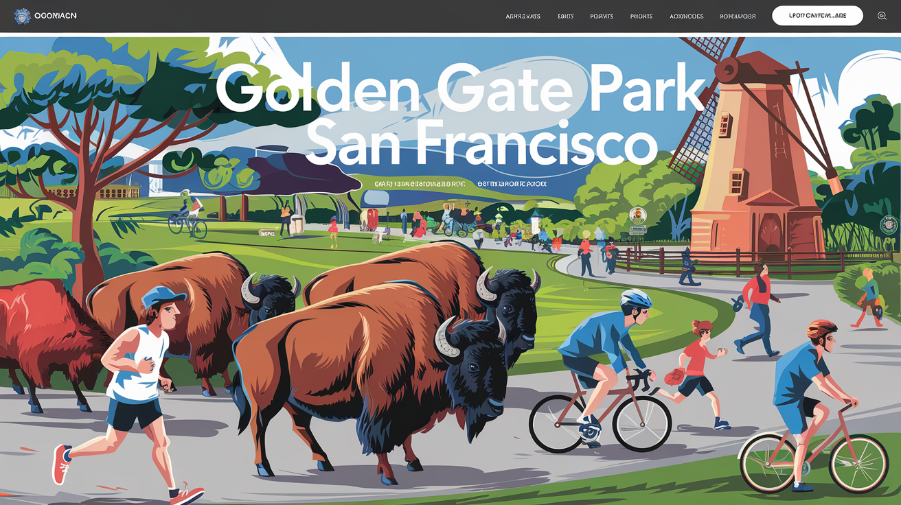 Illustration pop-art Golden Gate Park San Francisco bison moulin joggers