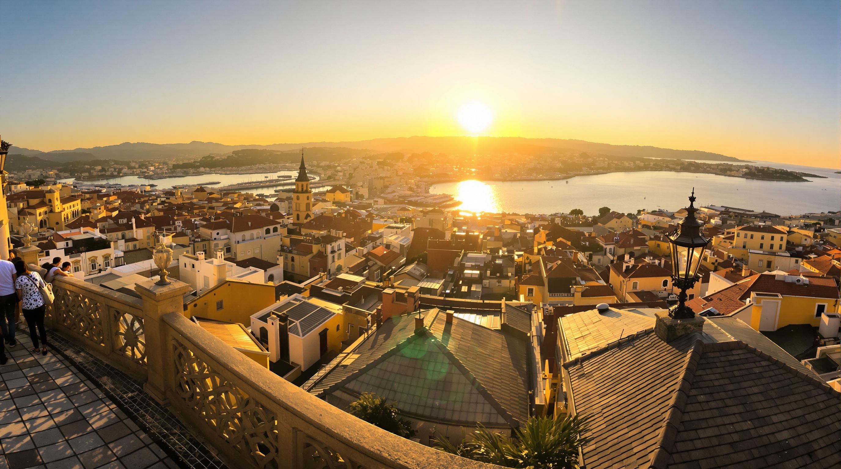 Golden hour vue panoramique depuis Spianata Castelletto sur Gênes