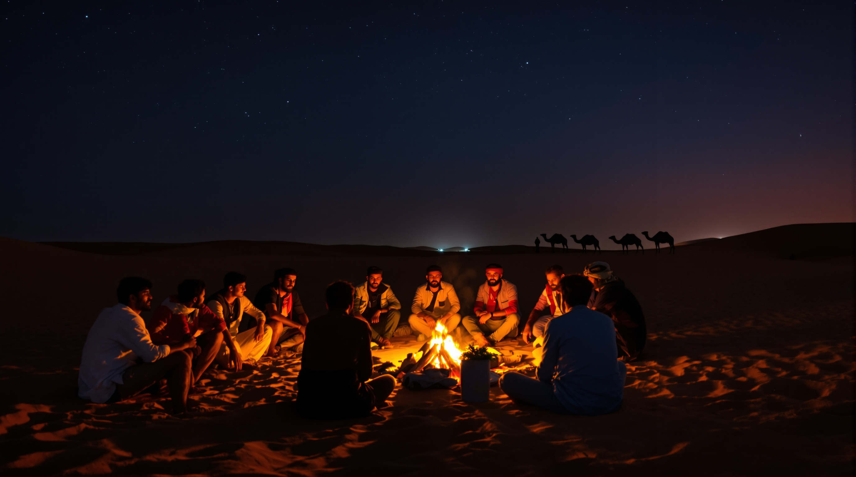 Soirée brute autour du feu dans le désert du Thar proche Jaisalmer