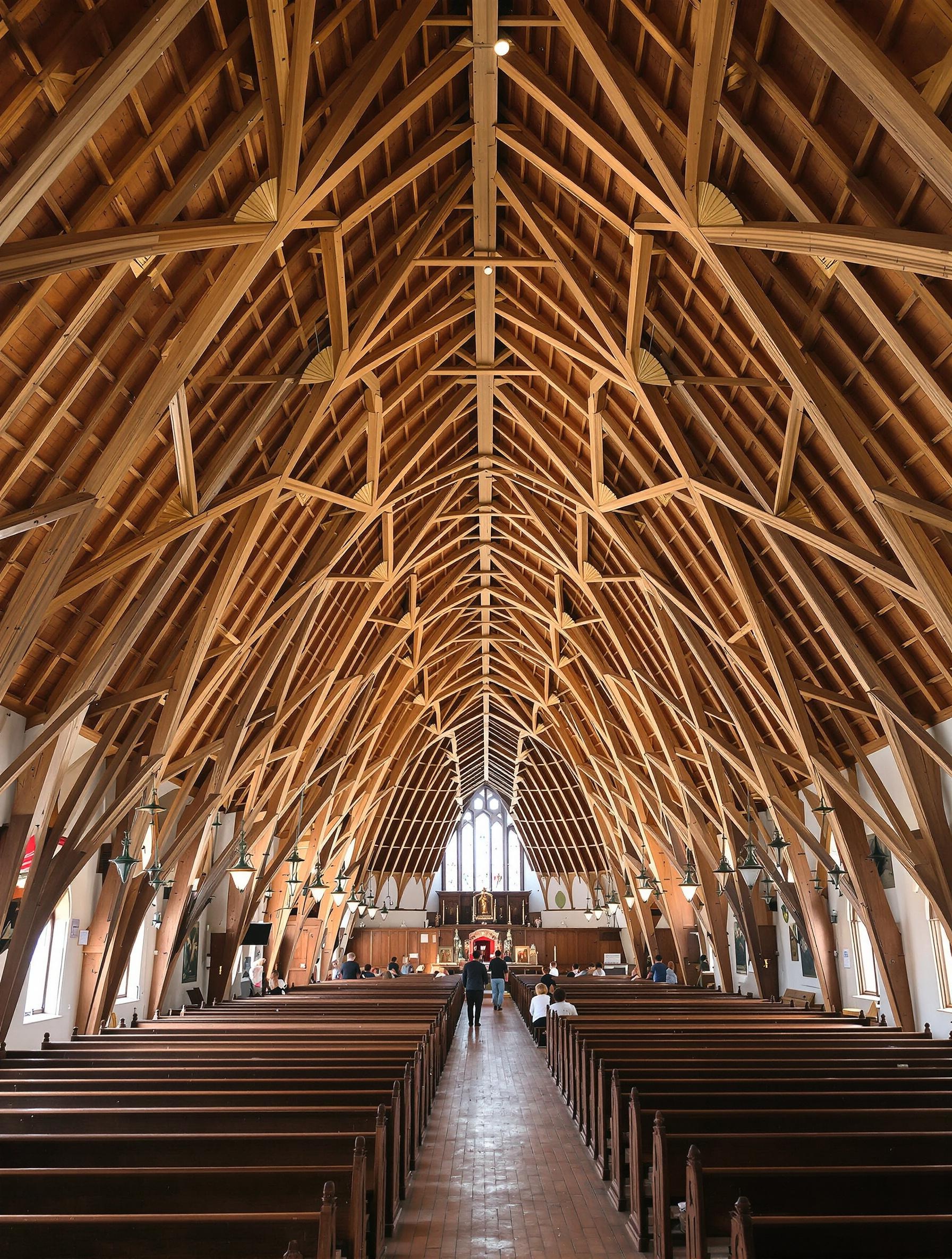 Intérieur atypique et artisanal de l'Église Sainte-Catherine à Honfleur