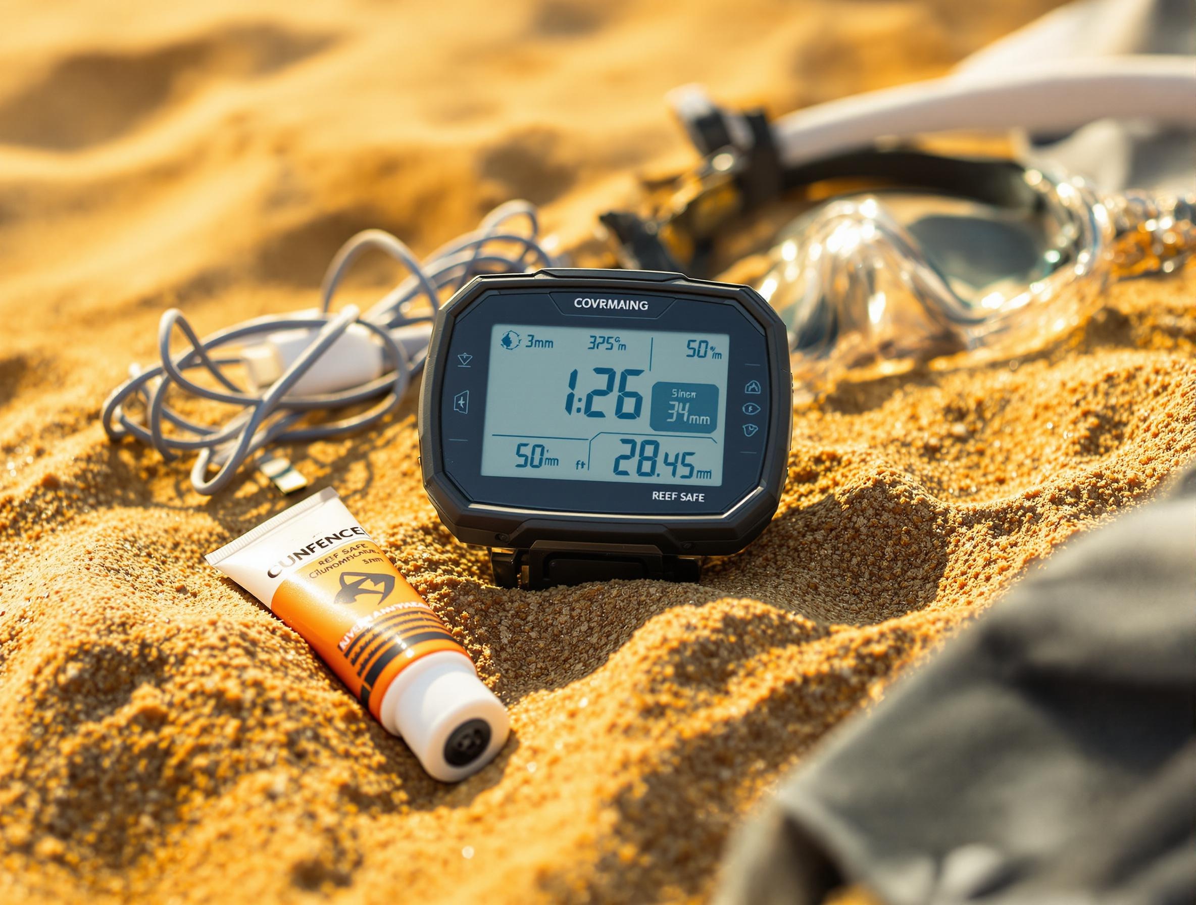 Kit de plongée geek sur plage balinaise au soleil