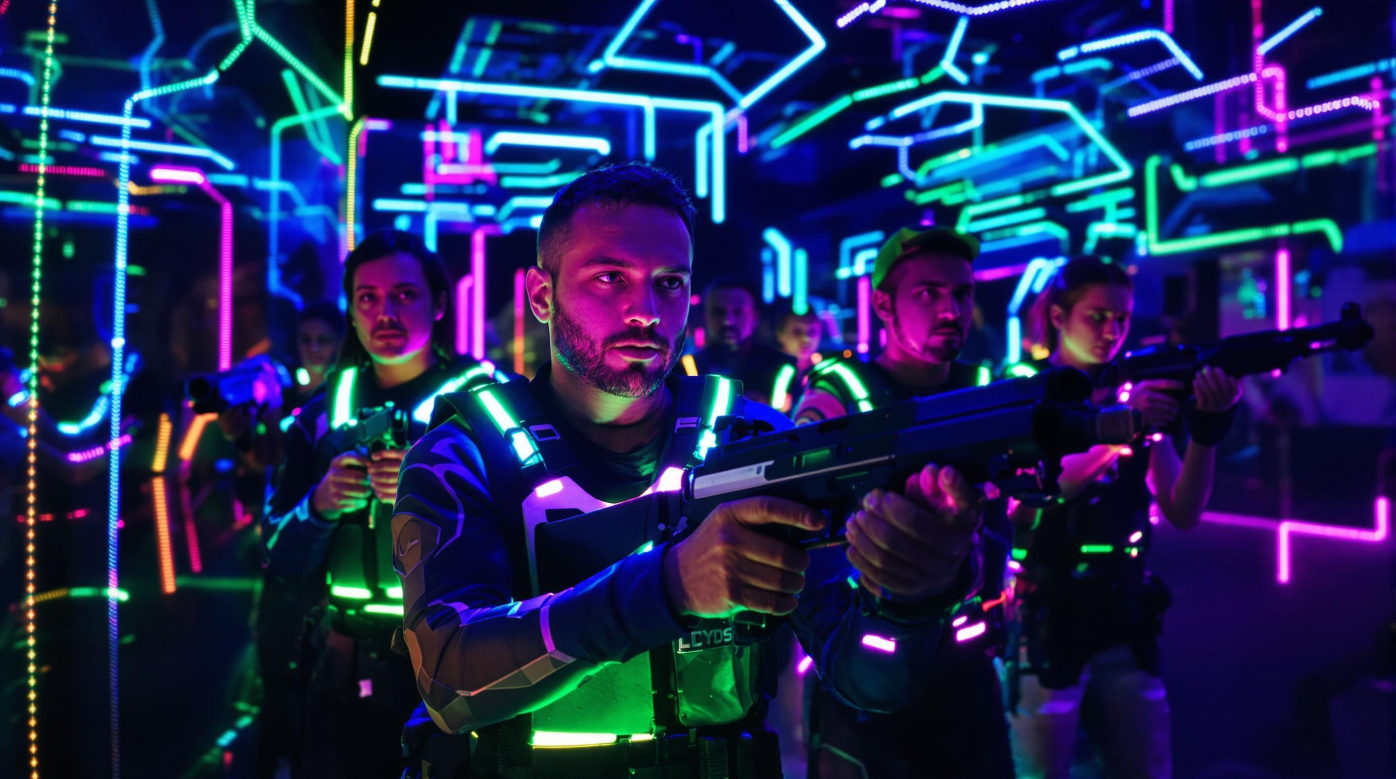 Ambiance Laser Game Deauville, lumières néon et suspense
