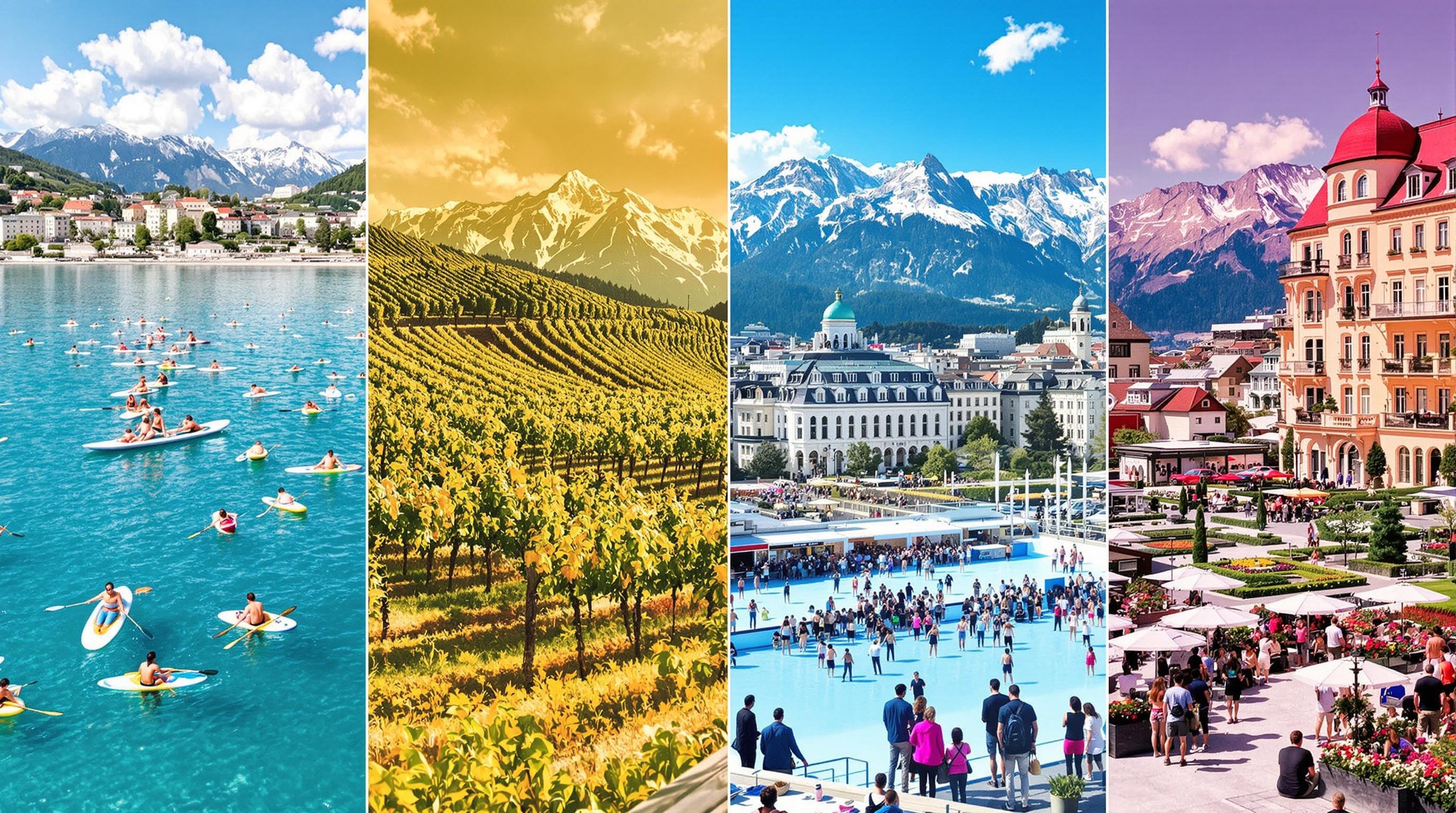 Activités outdoor à Lausanne : paddle sur le Léman, vendanges Lavaux en automne, patinoire urbaine en hiver et festival terrasse au printemps avec panorama Alpes/Jura.