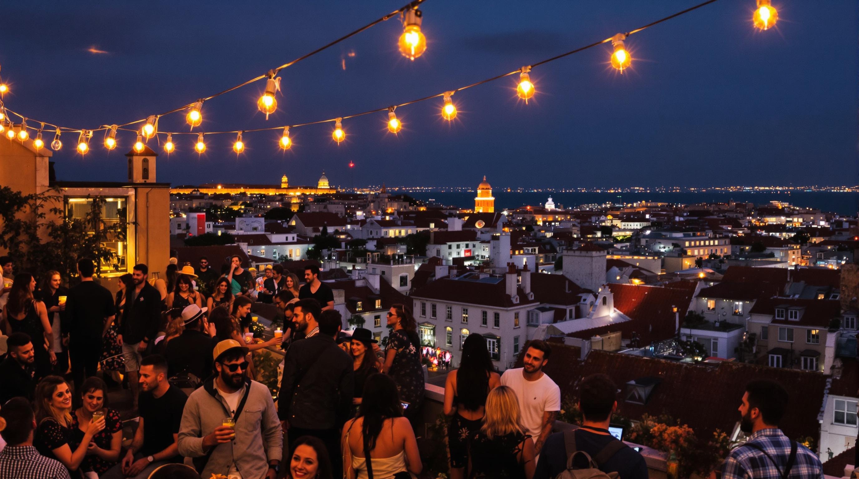 Rooftop festif Bairro Alto Lisbonne miradouro nuit