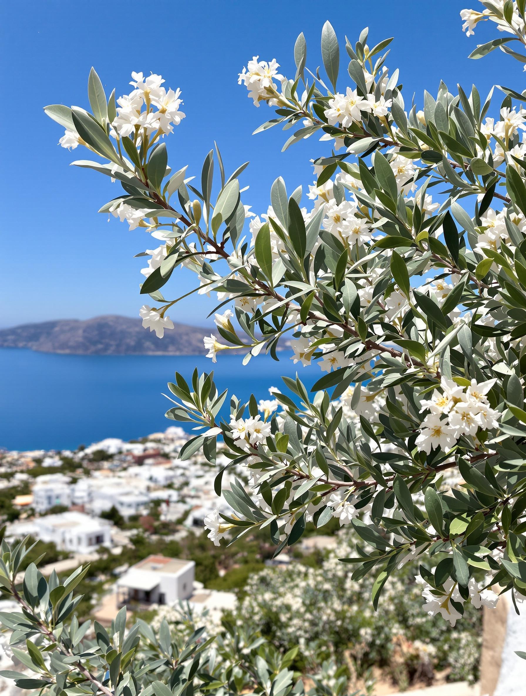 Un olivier en fleurs sur une île grecque au printemps