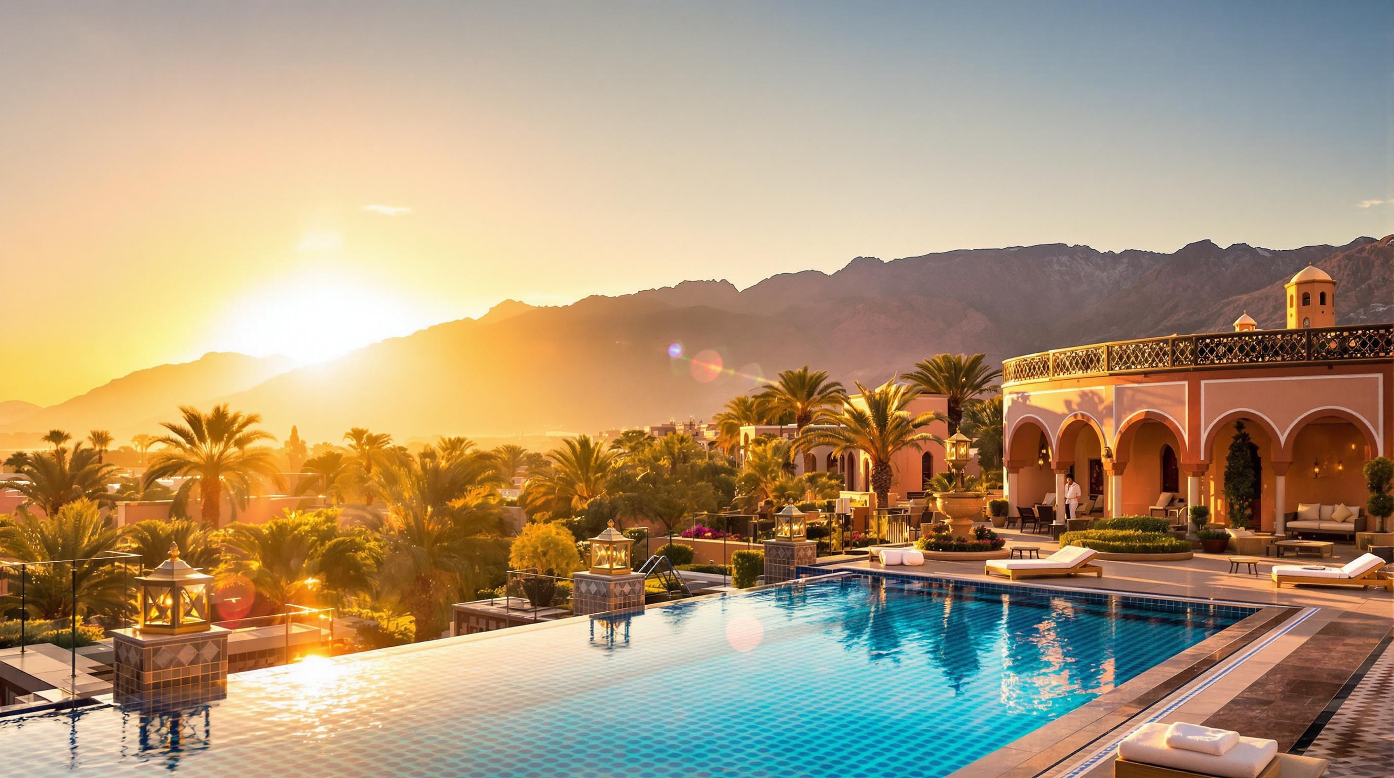 Palace Marrakech piscine vue Atlas luxe jardin chic.