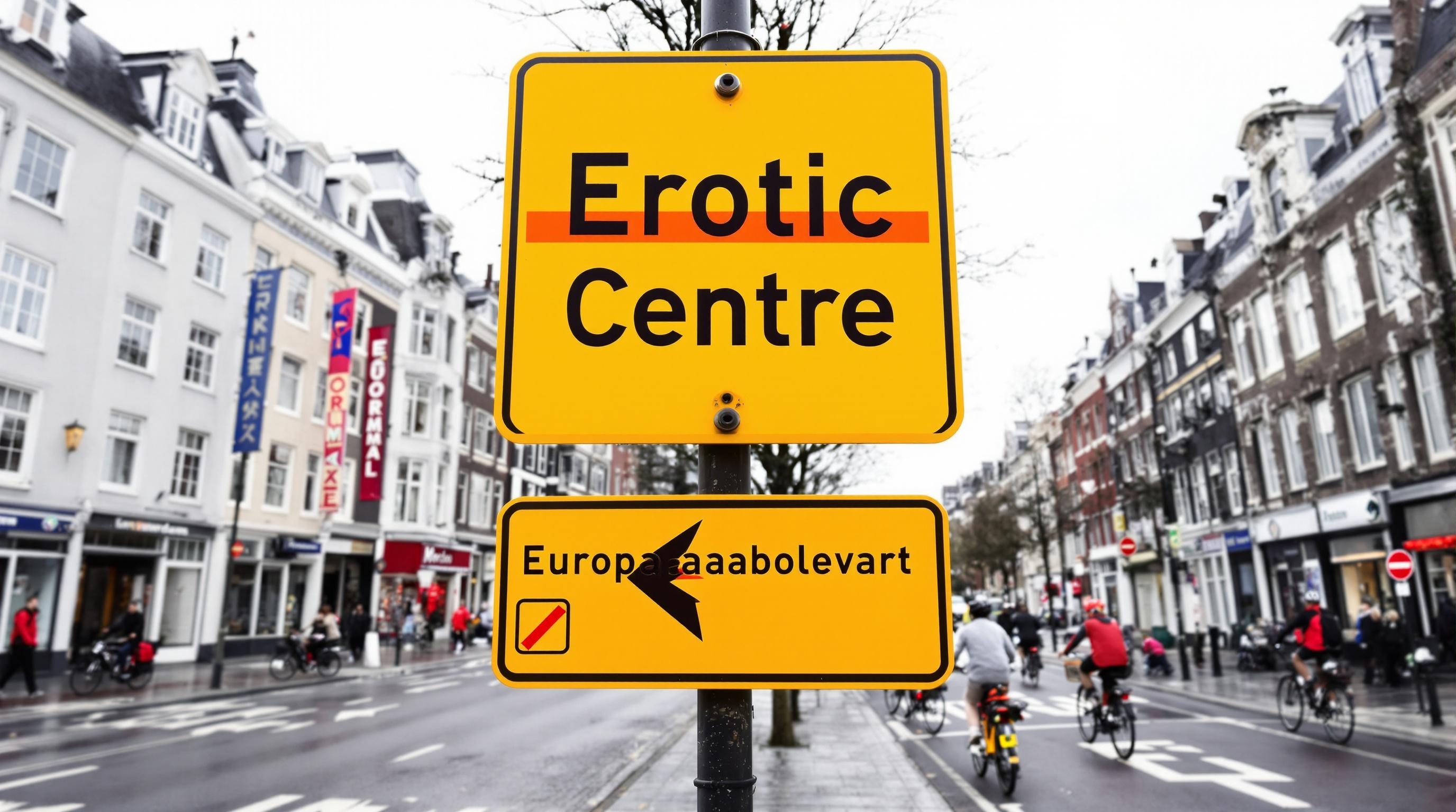 Panneau annonçant la relocalisation du centre érotique du Quartier Rouge
