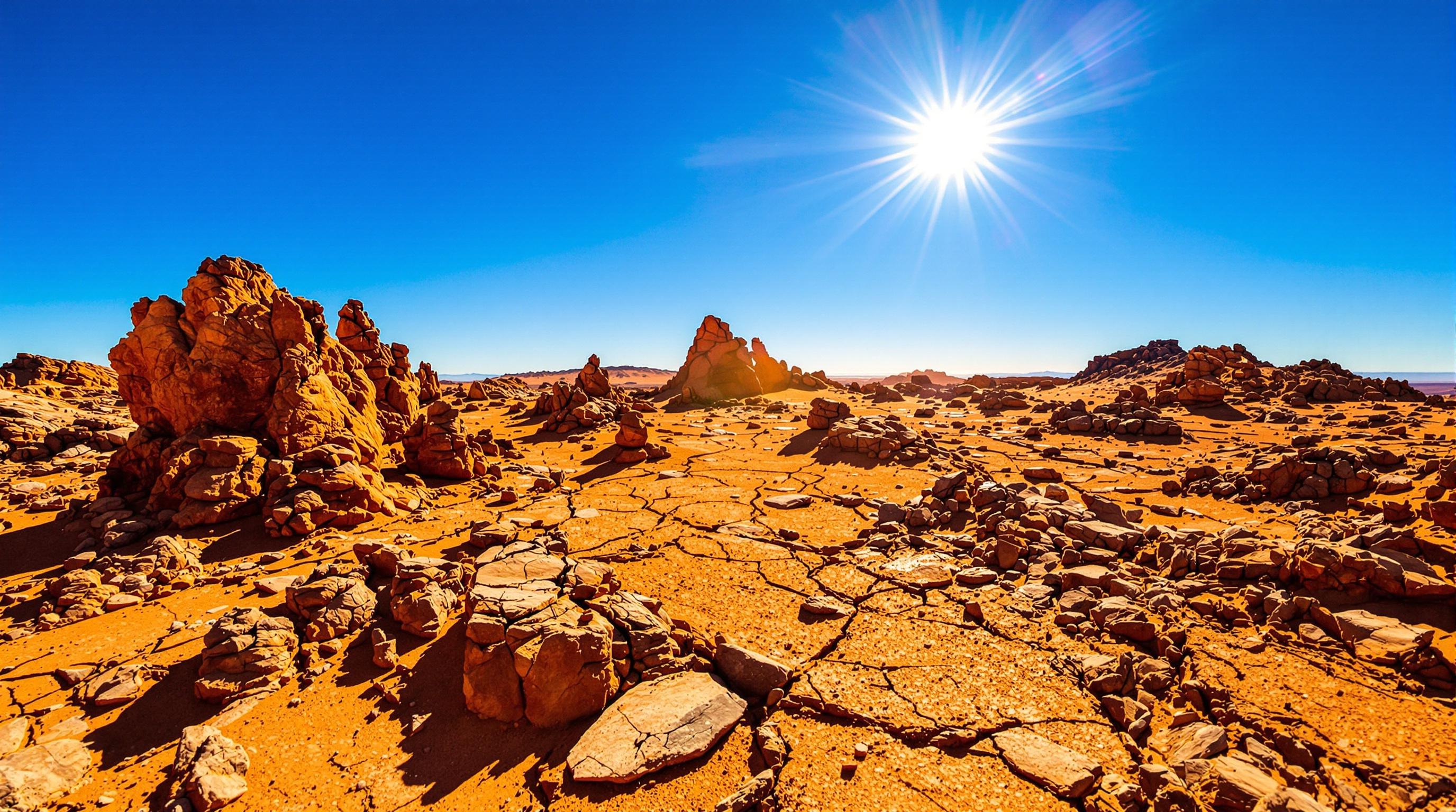 Paysage désertique aride en Espagne avec ciel bleu et formations rocheuses