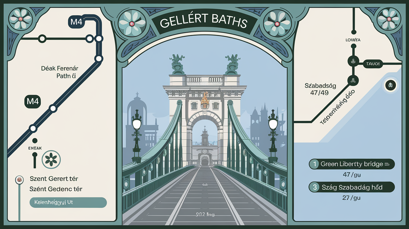 Plan des itinéraires pour rejoindre les bains Gellért à Budapest