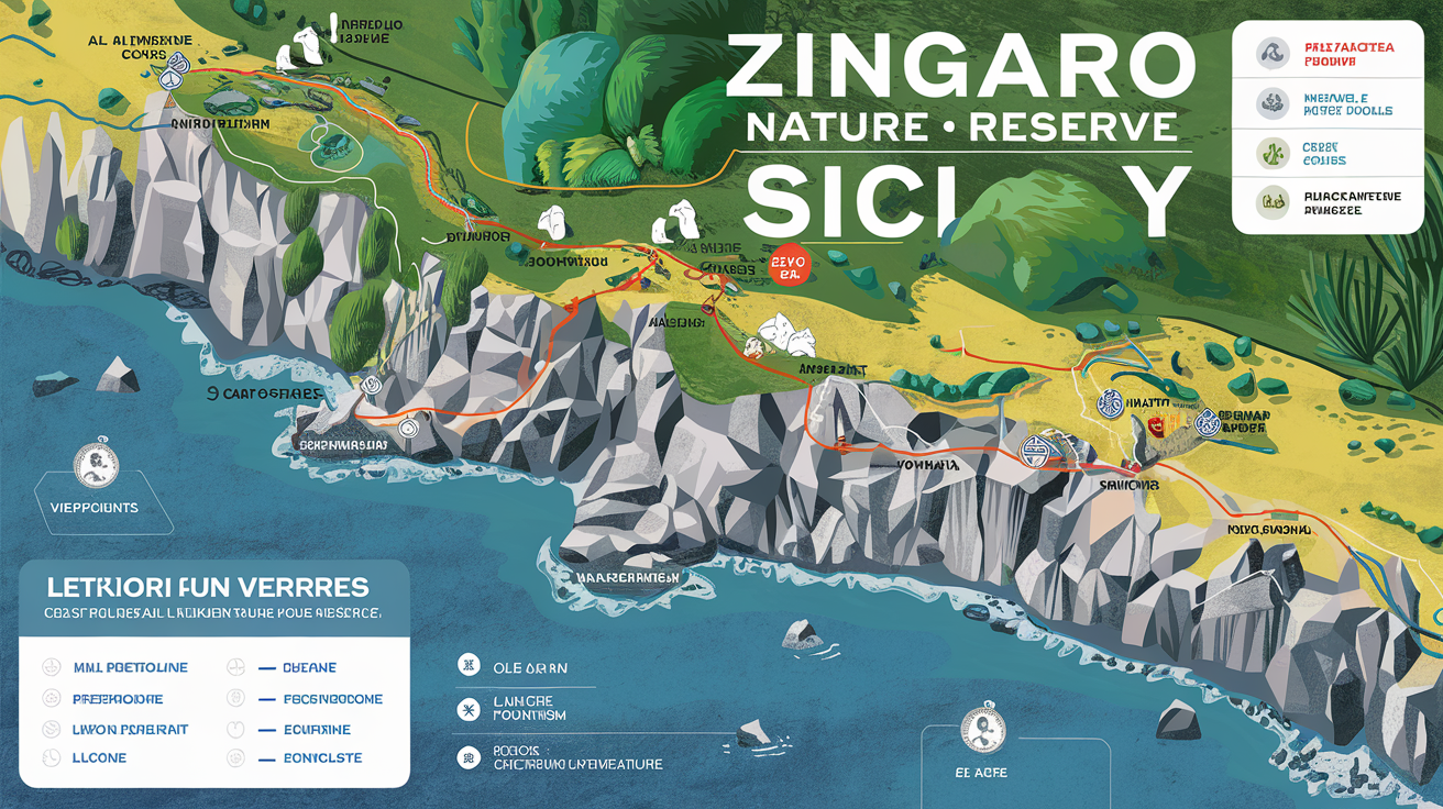 Plan détaillé des trois sentiers principaux de la Réserve naturelle du Zingaro en Sicile