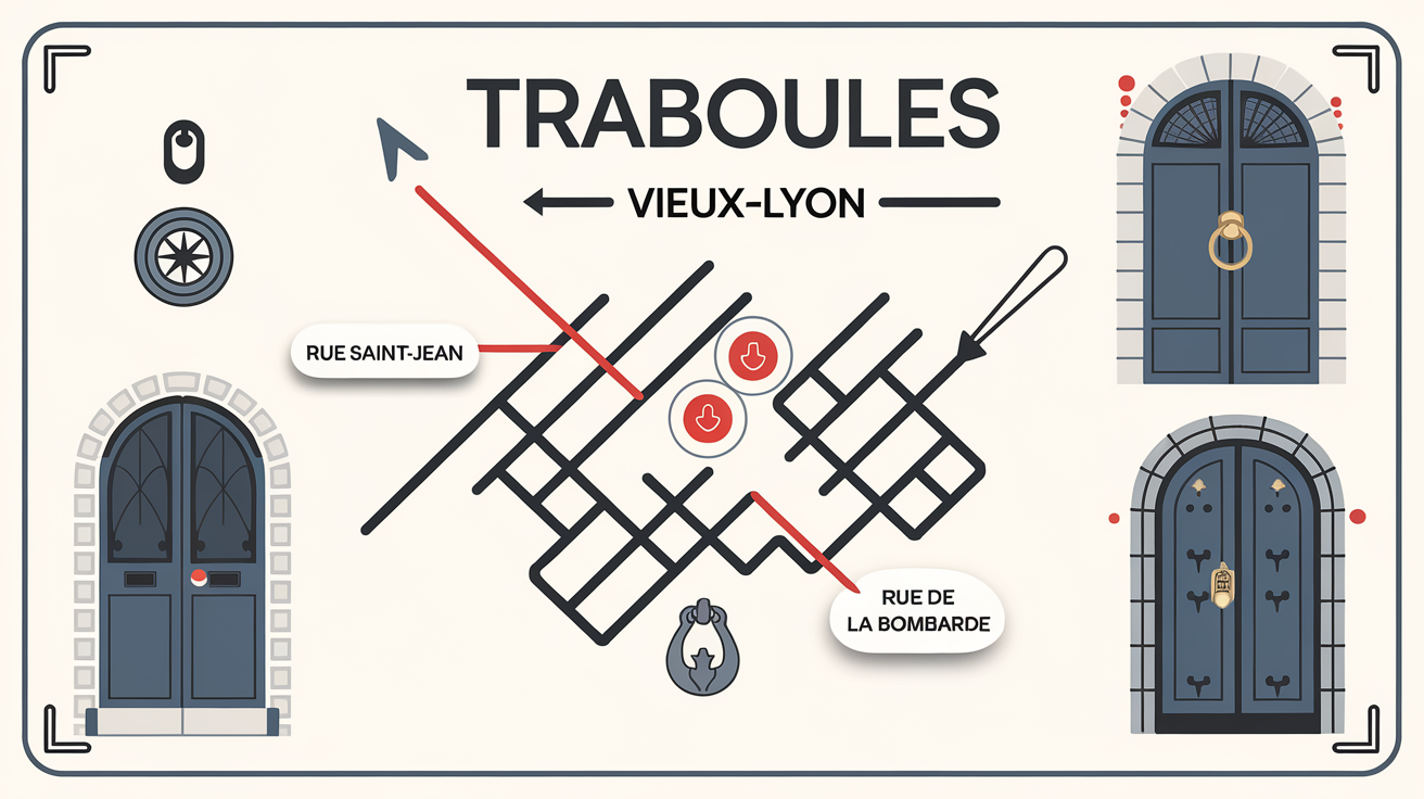 Plan simplifié des traboules du Vieux-Lyon annoté version gamer-map