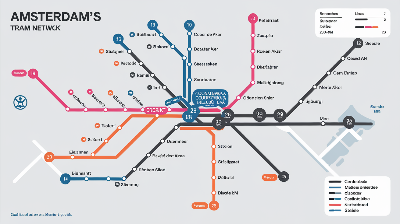 Carte du réseau de tramway Amsterdam 2025 GVB
