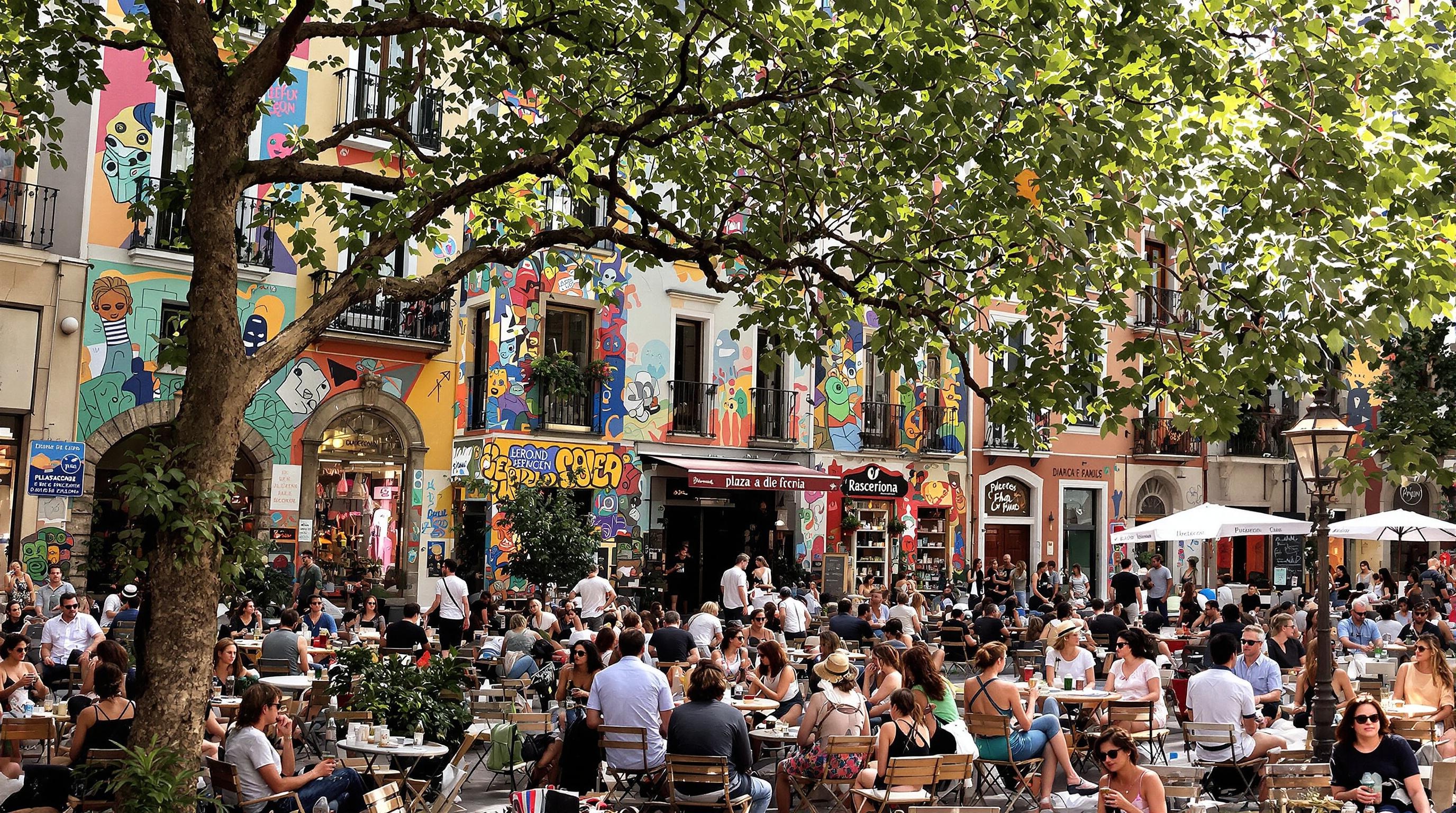 Plaza del Sol Gràcia boutiques créateurs fresques murales