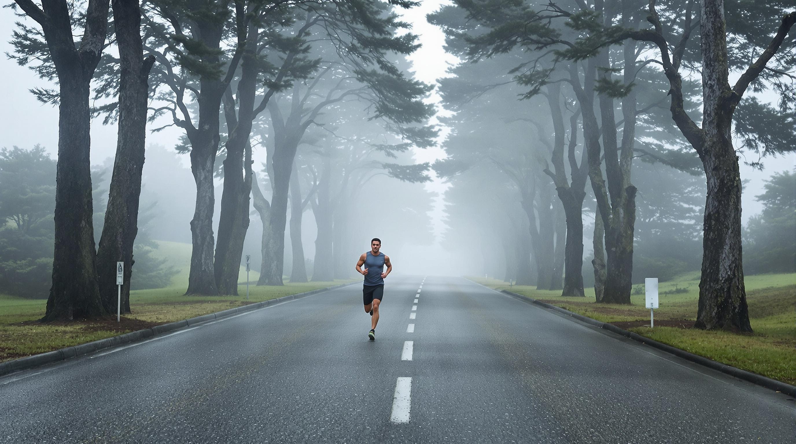 Runner solitaire sur JFK Drive brouillard San Francisco Golden Gate Park