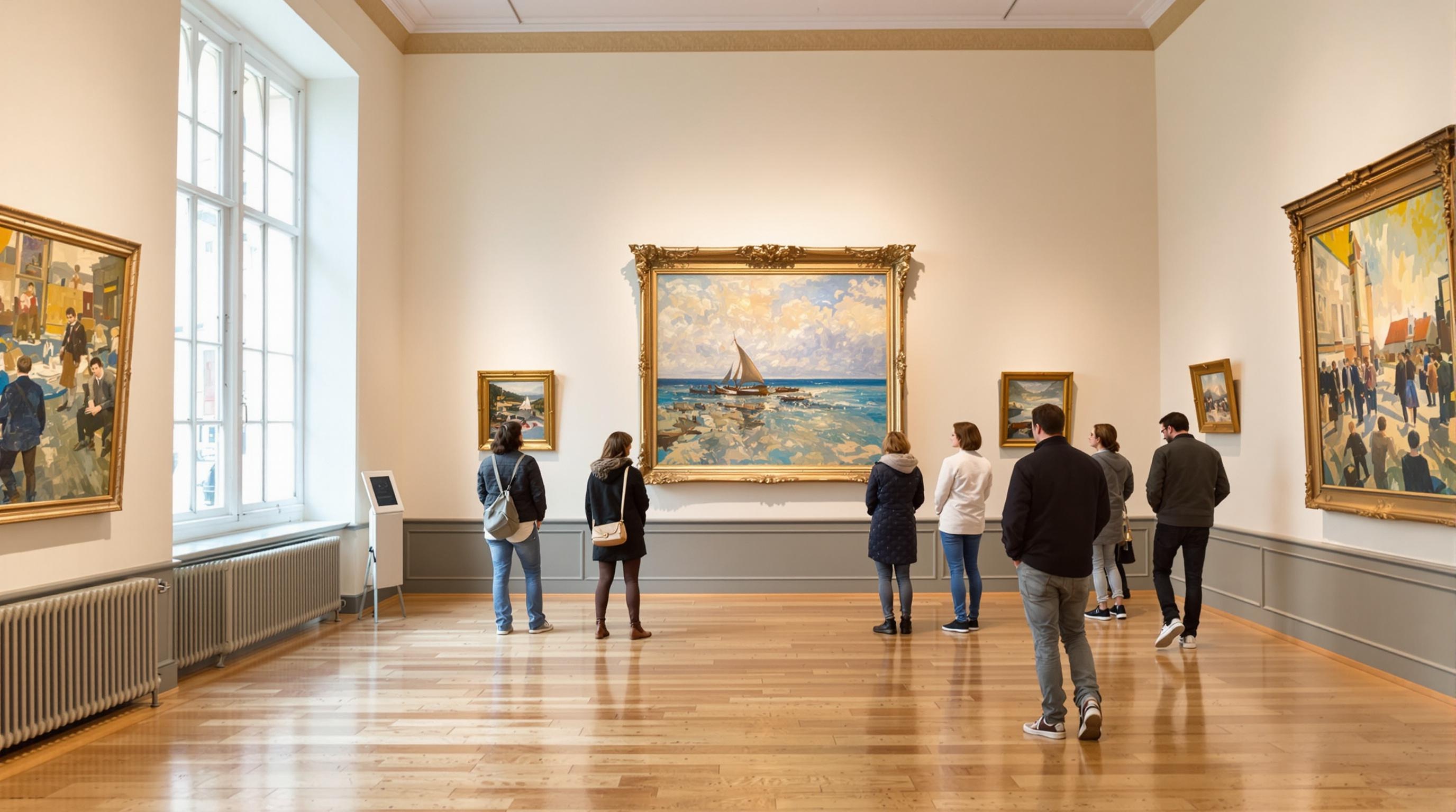 Salle lumineuse du Musée Eugène Boudin à Honfleur avec visiteurs