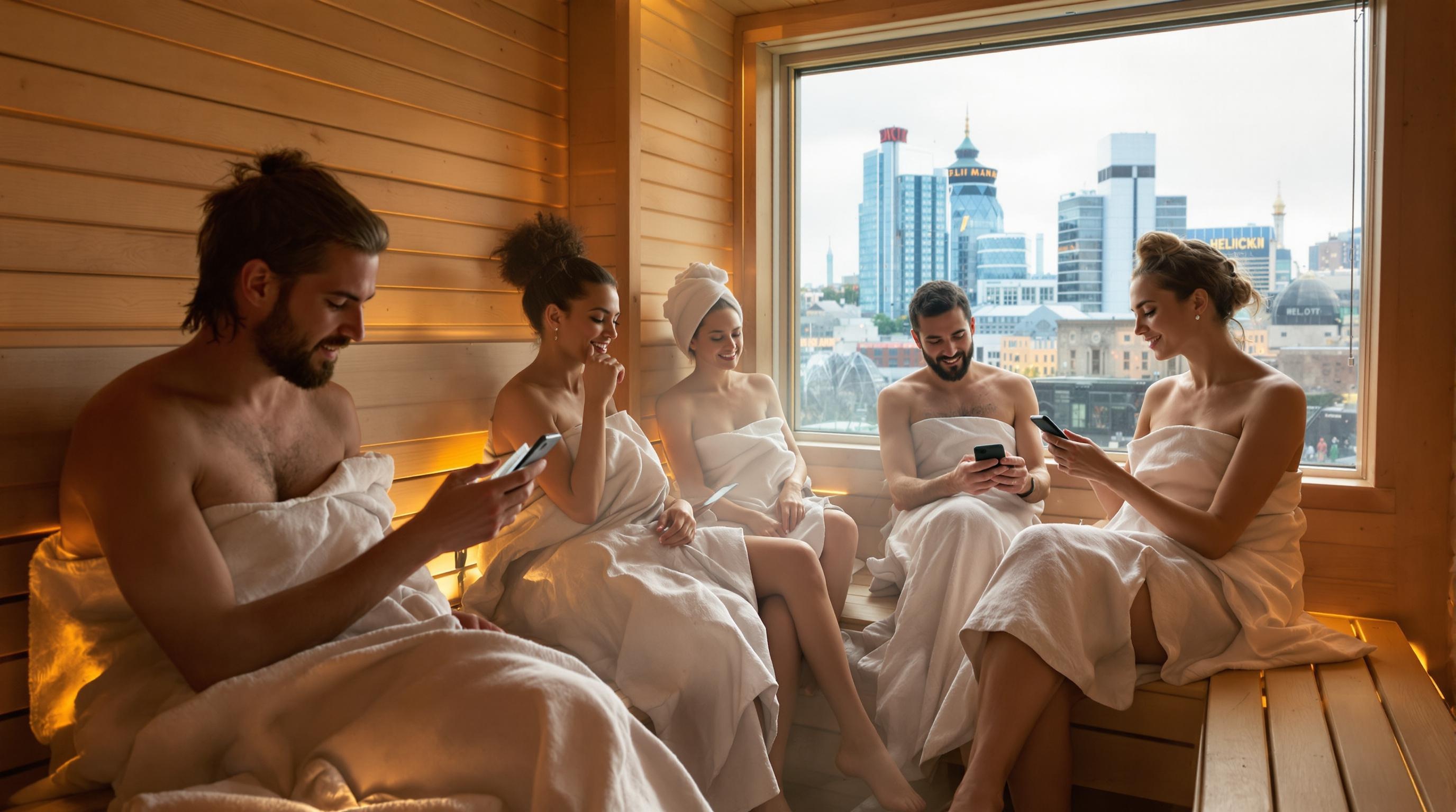 Sauna collectif à Helsinki avec l'application HSL sur smartphone