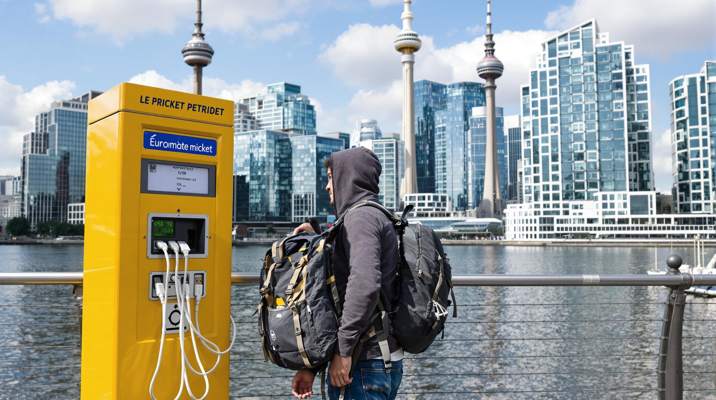 Backpacker perplexe devant un distributeur de tickets vélo à Rotterdam.
